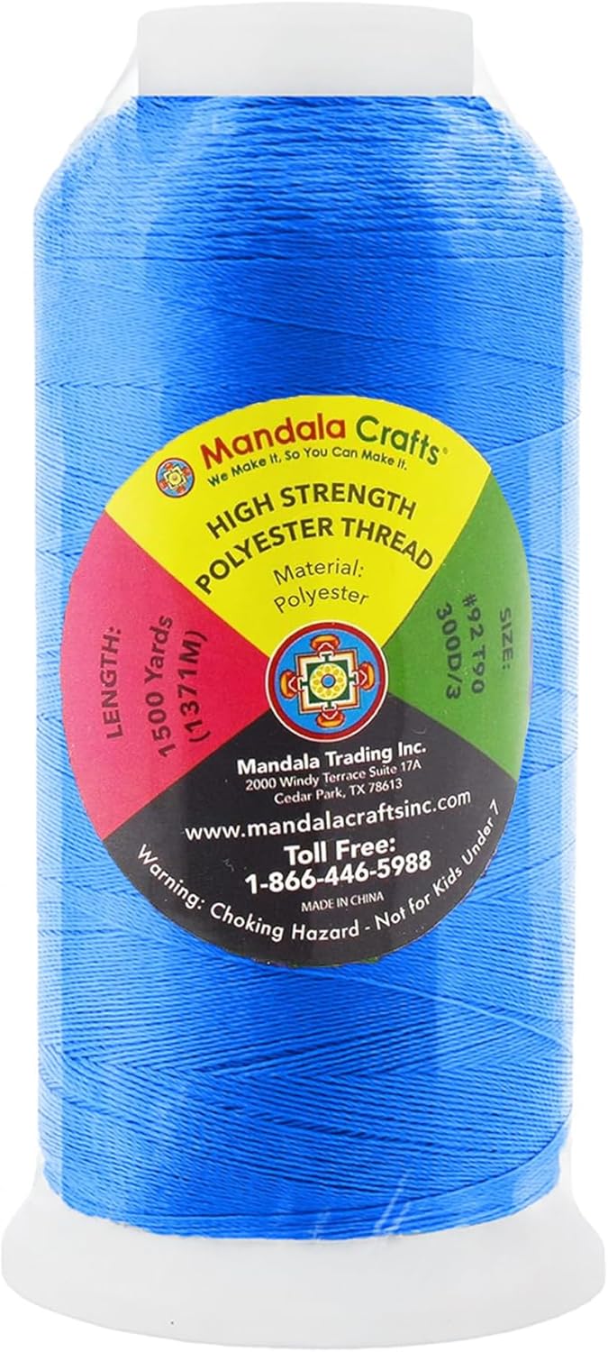 Mandala Crafts Sky Blue Heavy Duty Thread -1500 Yds Tex 90 Thread for Sewing Drapery Jeans Leather Hair Outdoor Marine Upholstery