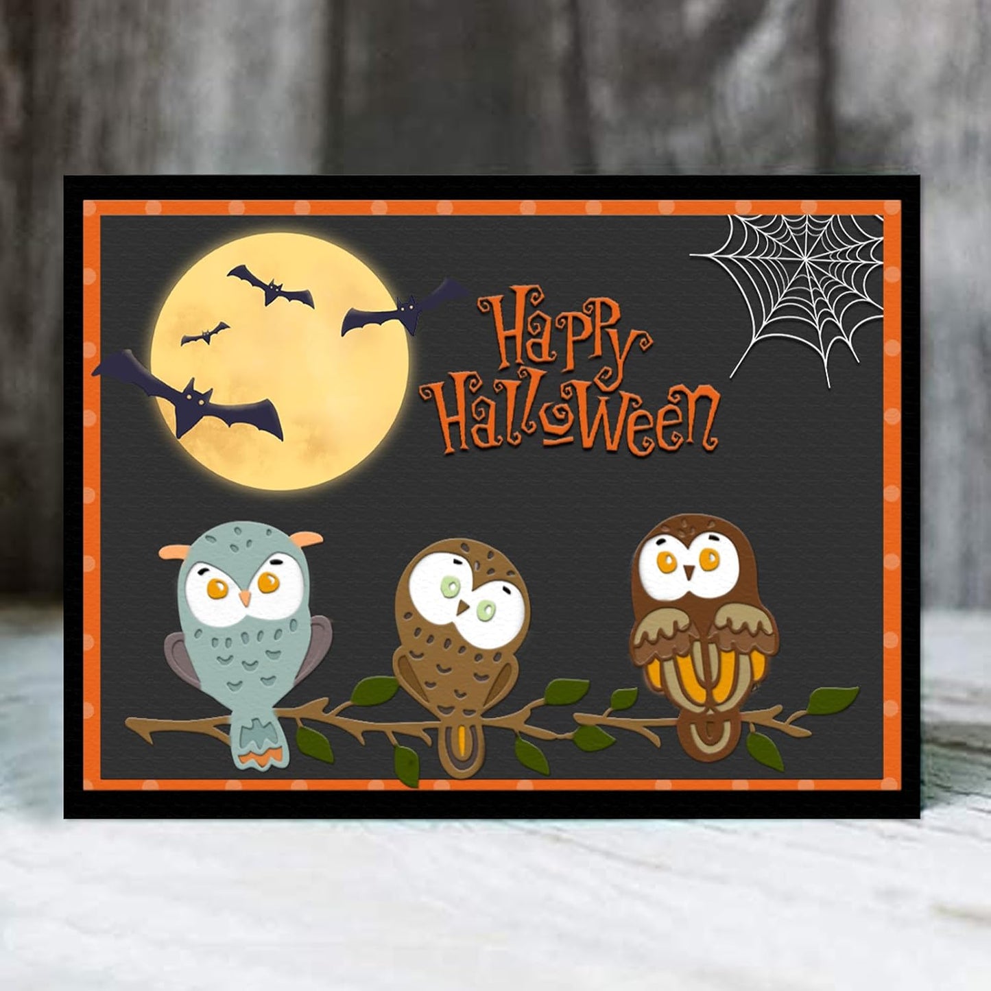 Threetols 3-D Textured Impressions Embossing Folder, Owl Background Embossing Folder for Card Making, Fall Branch Frame DIY Plastic Scrapbooking Photo Album Card Paper DIY Craft Decor Template Mold