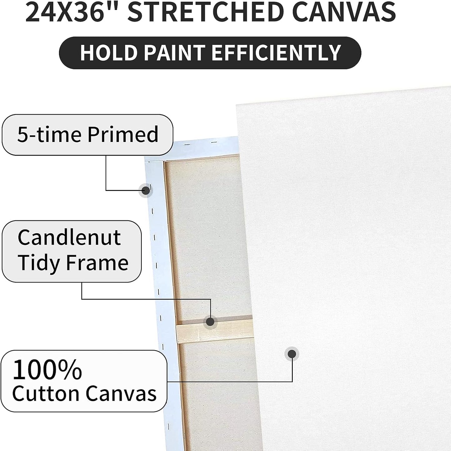 Pre Stretched Canvases for Painting 24x36 2 Pack Large Blank Canvas Boards for Acrylic Pouring and Oil Painting, 100% Cotton, 5-Time Gesso Primed