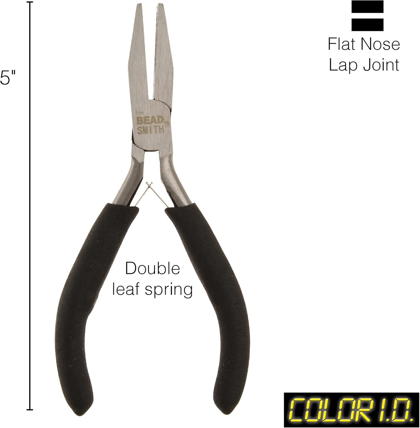 The Beadsmith Color-ID Flat Nose Plier – 5 inches (127mm) – Red Comfort Grip Handle – Polished Steel Head and Double-Leaf Spring - Tool for Jewelry Making