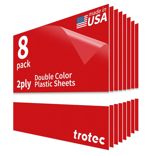 Trotec TroLase | 12"x12"x1/32", 8 Pcs | Red/White | 2 Ply | Modified Acrylic | Laser Engraving Double Color Plastic Sheet | Engraving Blanks for Laser, Saw, Guillotine | Made in USA