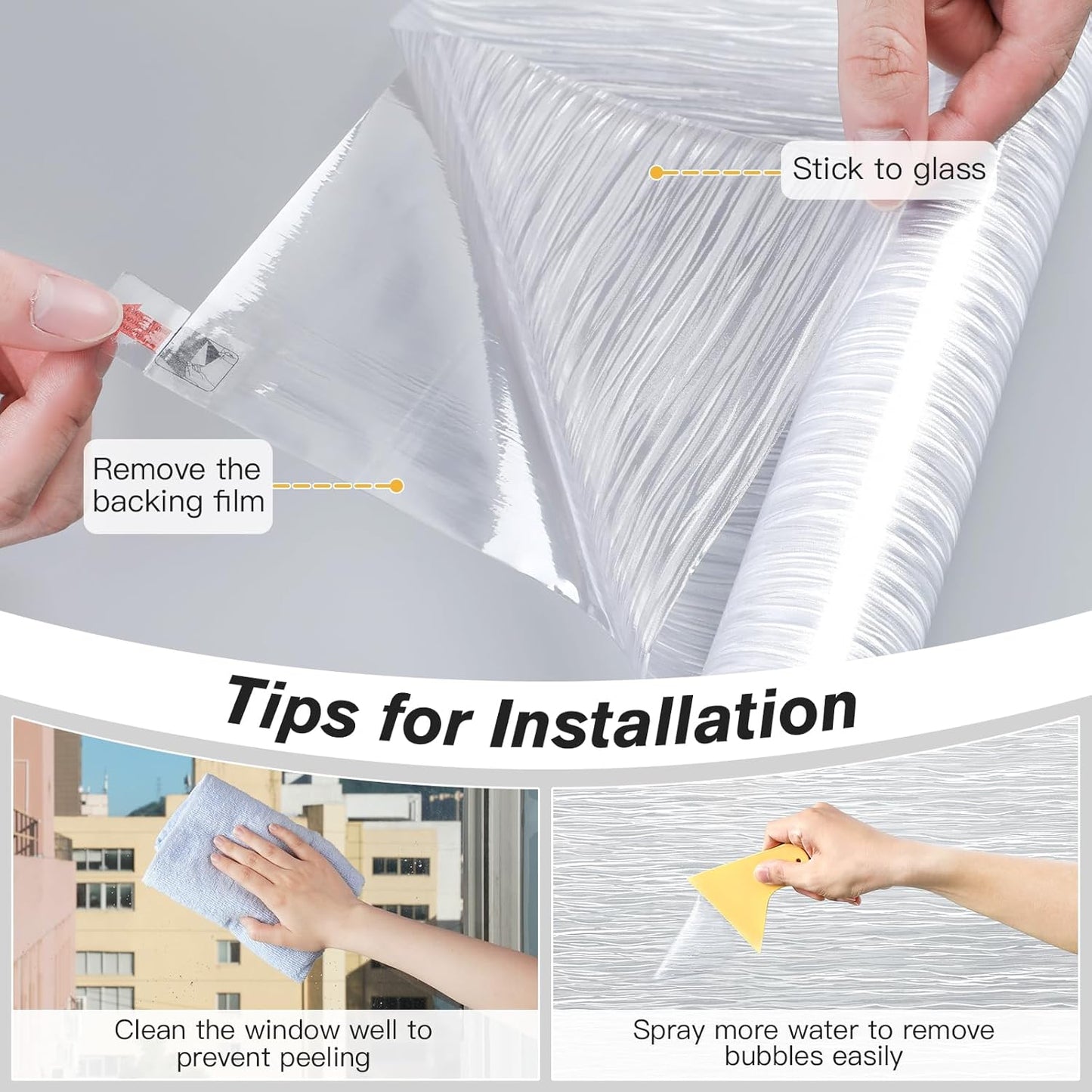 Haton Window Privacy Film, Frosted Glass Privacy Window Clings, Sun Blocking Frosting Opaque Coverings, Static Cling Removable Decorative Stickers for Home Door, Non-Adhesive 35.4" x 78.7"