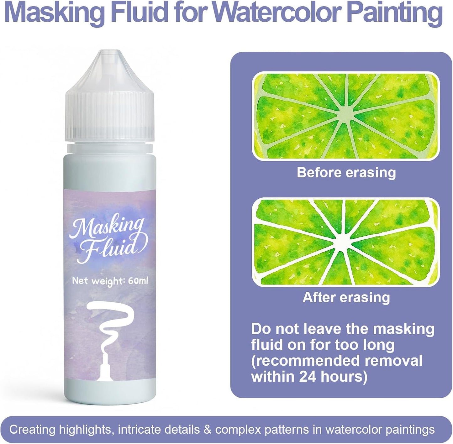 120ml Masking Fluid for Watercolor Painting, Art Watercolor Masking Fluid Precise White Space, Easy Peel-Off, Water Based Latex, for Artists, Beginners, DIY Canvas Protection (Blue)