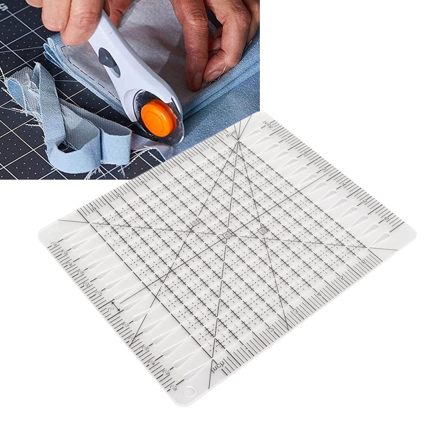 Pssopp Charming Shape Cut Ruler, Transparent Acrylic, Accurate Scale, Black Grid Line, Multifunction, Quilters Ruler, 25.5cm x 8.1in