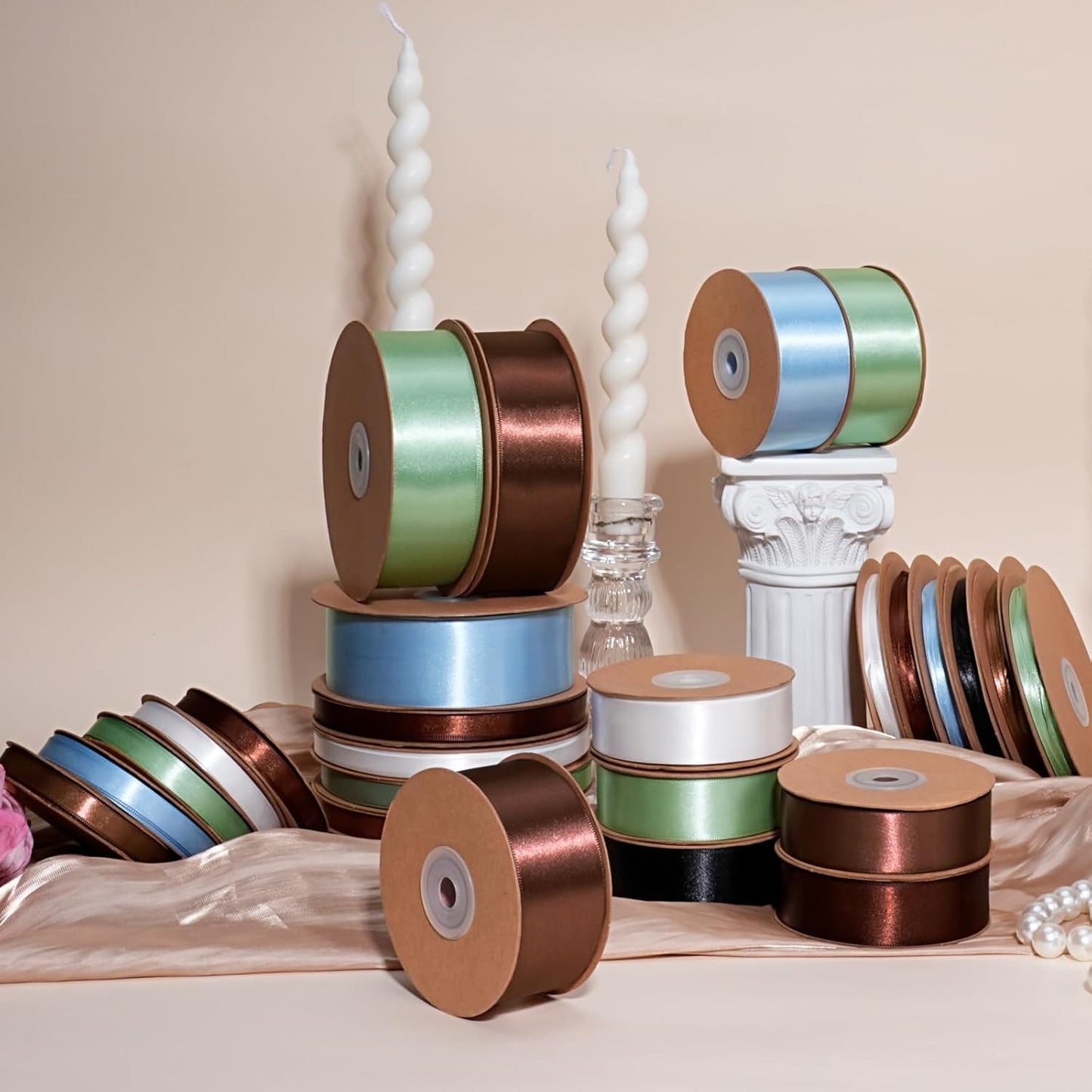 LaRibbons White Satin Ribbon 1 Inch 50 Yards Luxury Double Faced Silk Ribbon for Flower Bouquet Crafts Gift Wrapping Wedding Christmas Decoration