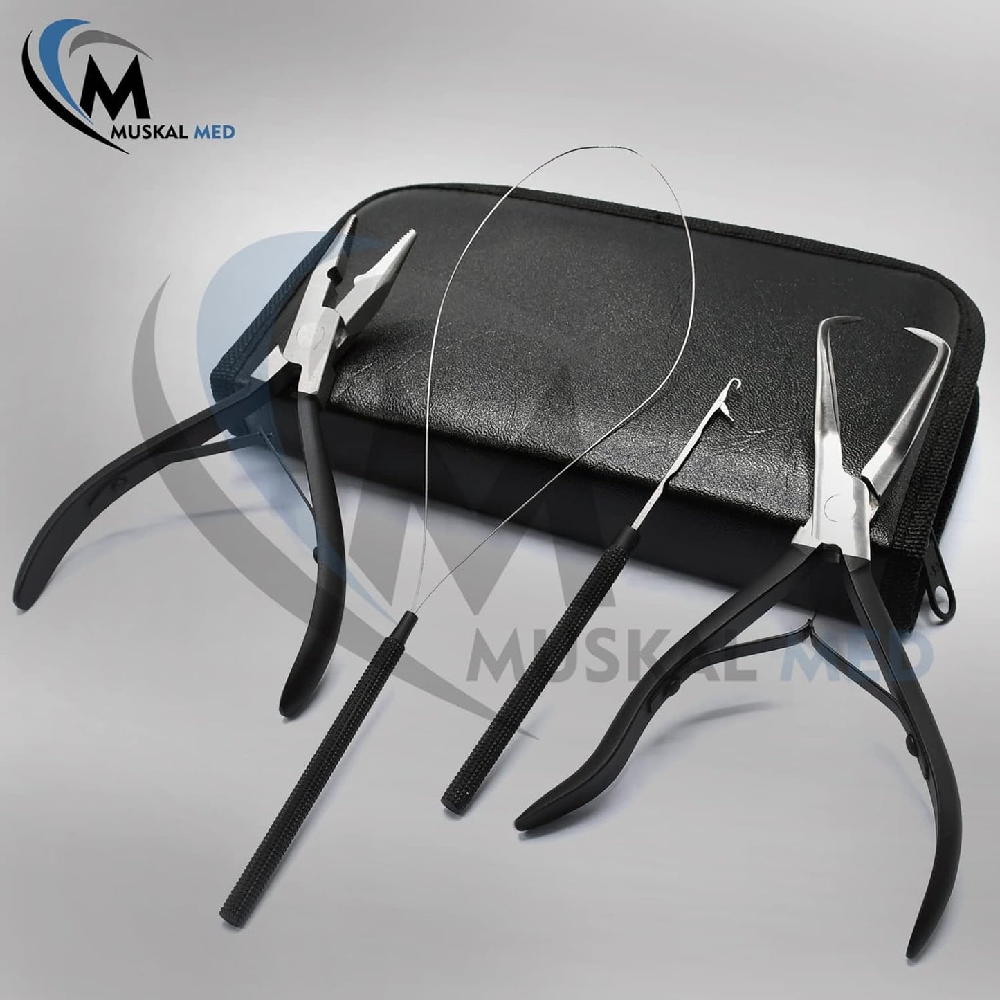 Professional Hair Extension & Beading Tool Kit Remove Plier Set for beads (4 Piece) I-Link Micro Ring Loop Needle Pulling Hook Threader Wire for Silicone Rings (Black)