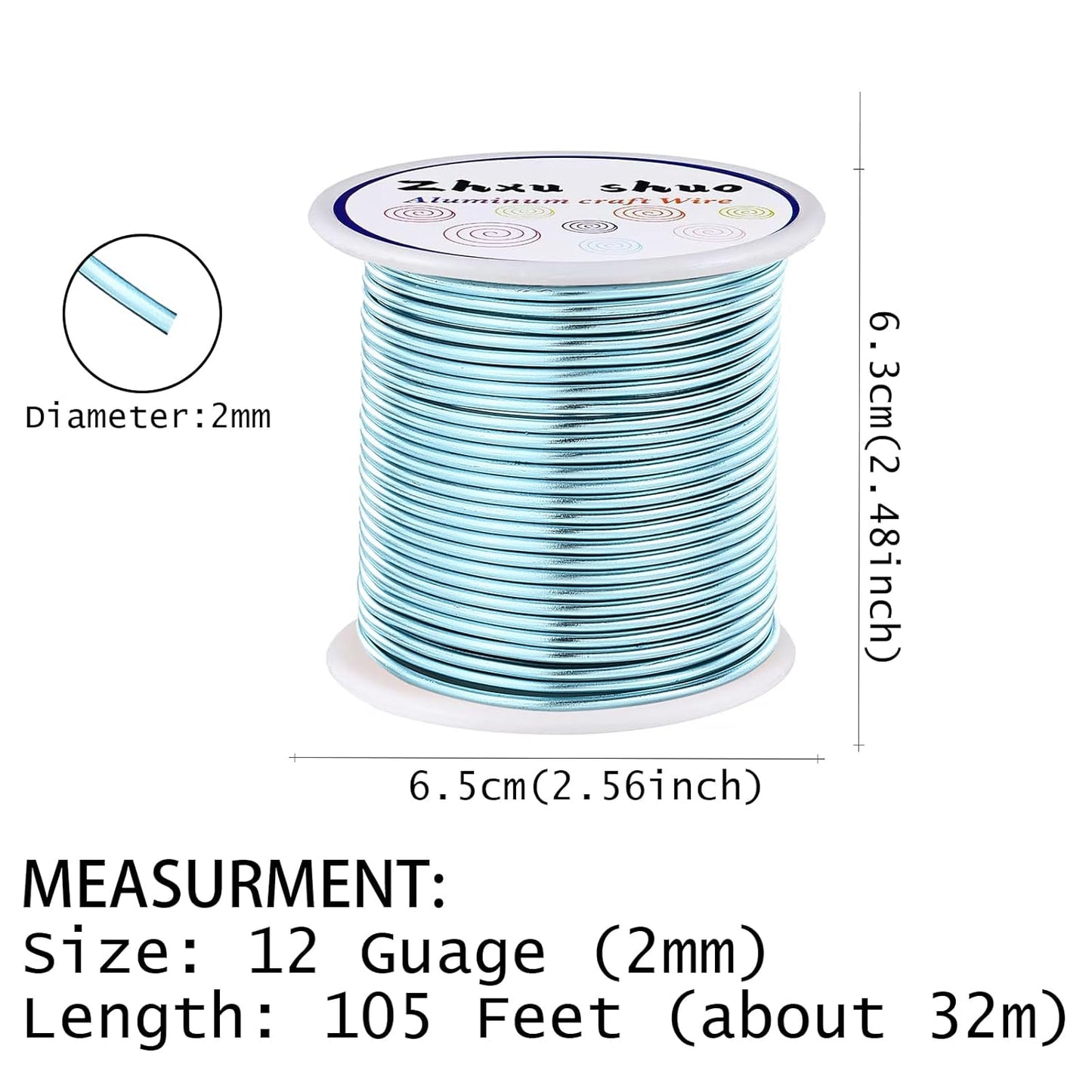 12 Gauge(2mm) Aluminum Wire 35 Yards Anodized Metal Wire for Bonsai Armature Crafting Sculpting Jewelry Craft Making Beading Floral (Ice Blue, 12 Gauge)