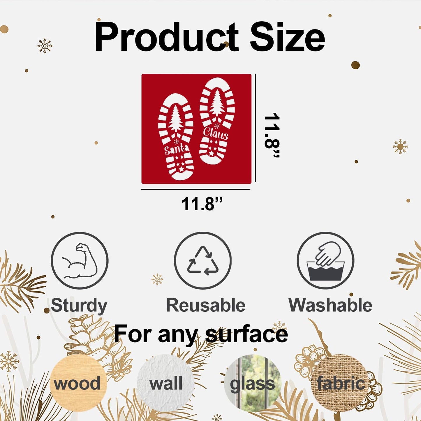 Christmas Stencils for Crafts Reusable 12” Santa Footprint Stencil Holiday Stencils for Floor Porch Wood Sign Decor