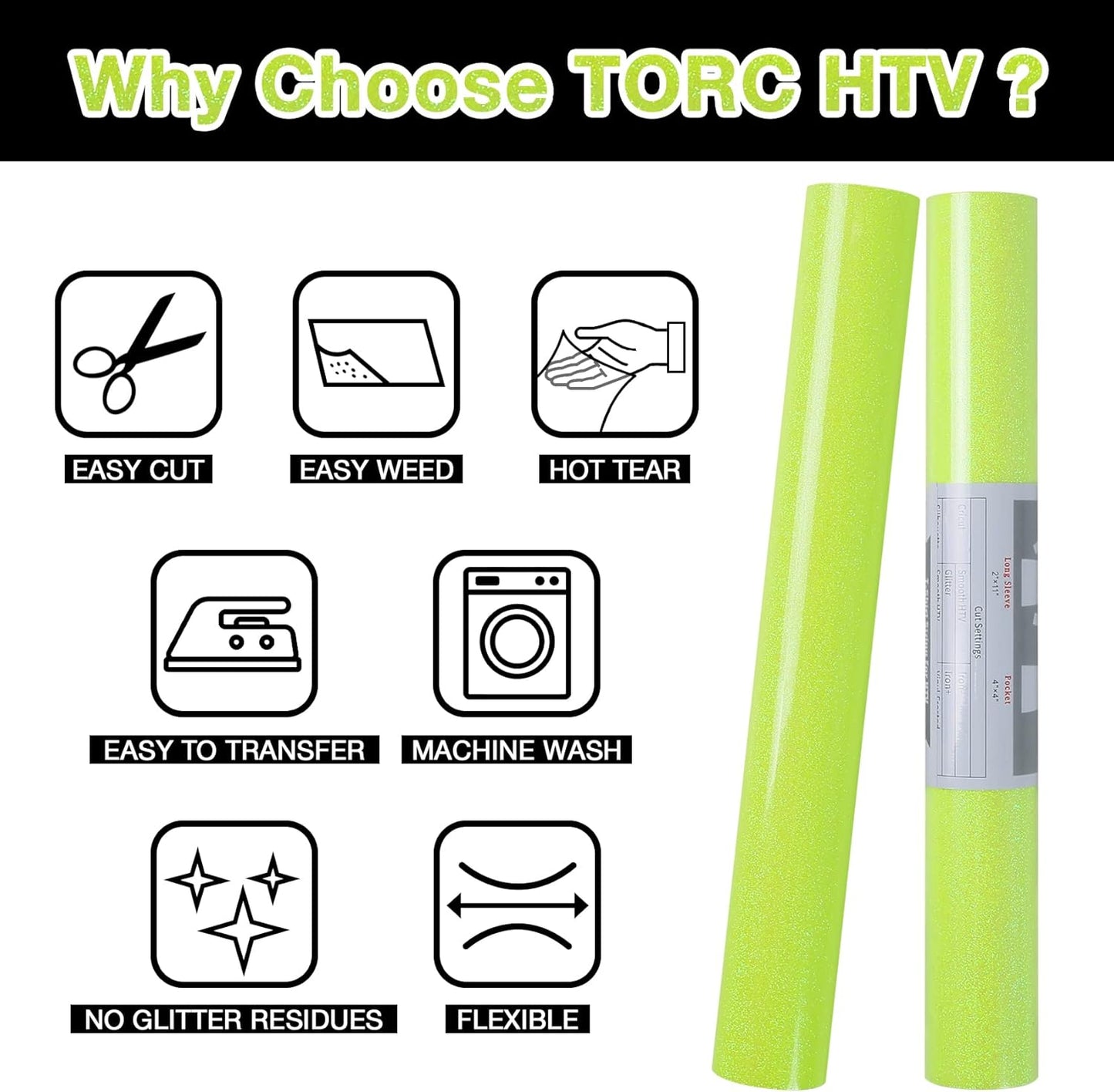 TORC Yellow Glitter HTV Heat Transfer Vinyl Roll 12 inch x 5 ft Iron on Vinyl for T Shirts Crafts
