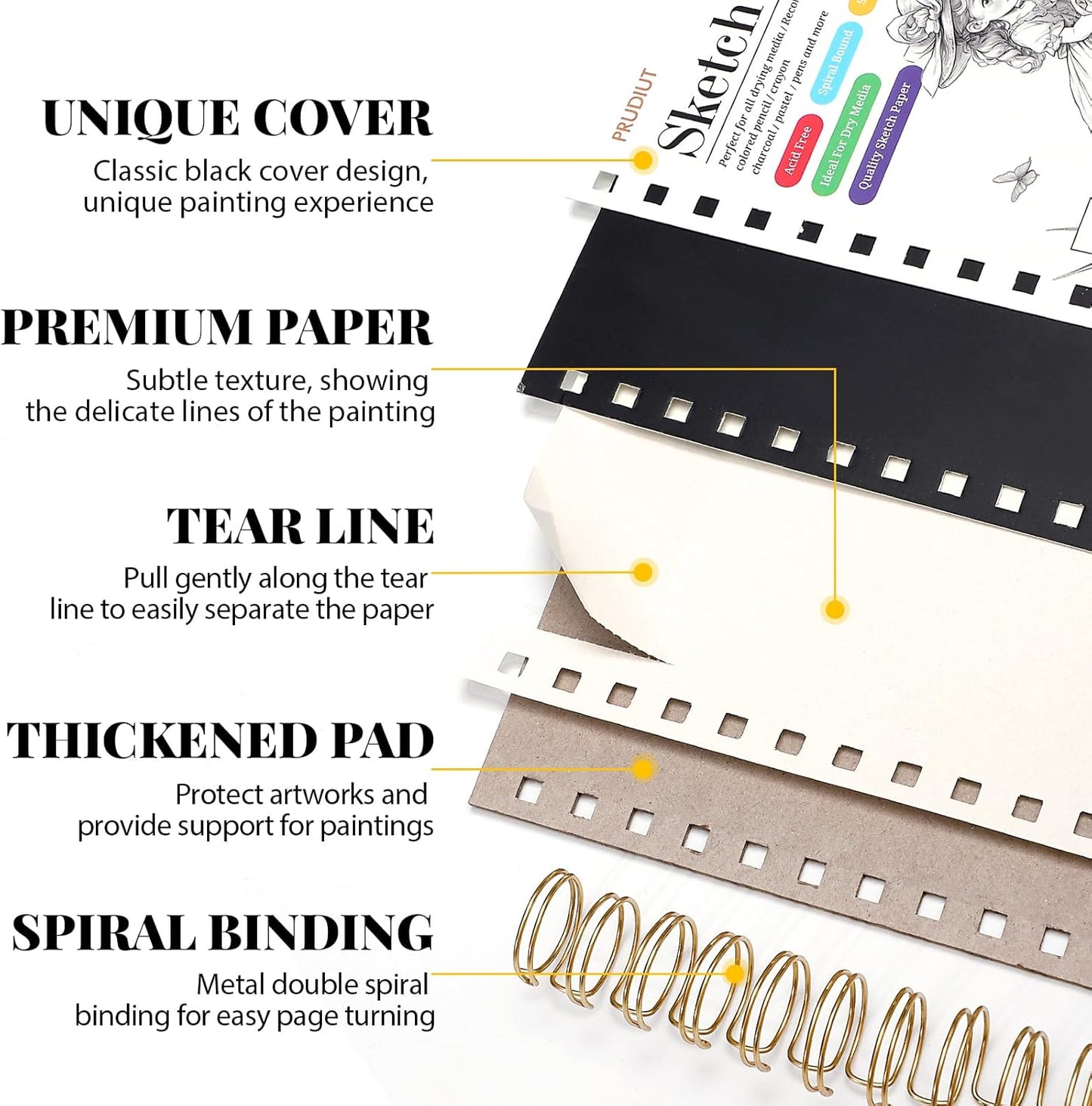 Sketch Book with 12 Color Pencil Set, 90 Sheets Spiral Sketchbook for Drawing (68lb/100gsm), Acid-Free Sketch Pad for Kids Artist, Art Paper Drawing Supplies for Gifts (5.5×8.5 inch)