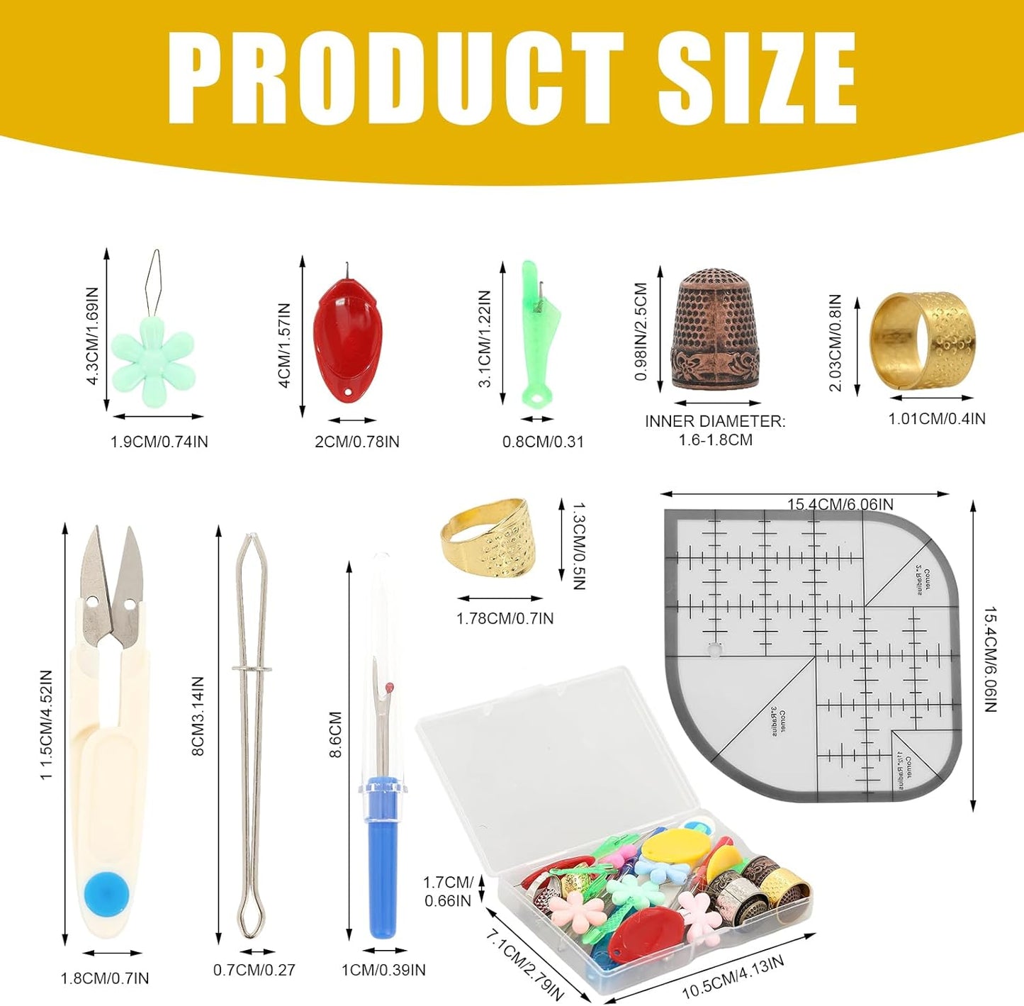 31 PCS Sewing Thimble Kit, Thimbles for Metal Finger Protectors, Thimbles for Hand, Seam Rippers for Sewings, Needle Threaders, Sewing Scissors, Sewings Patchwork Ruler