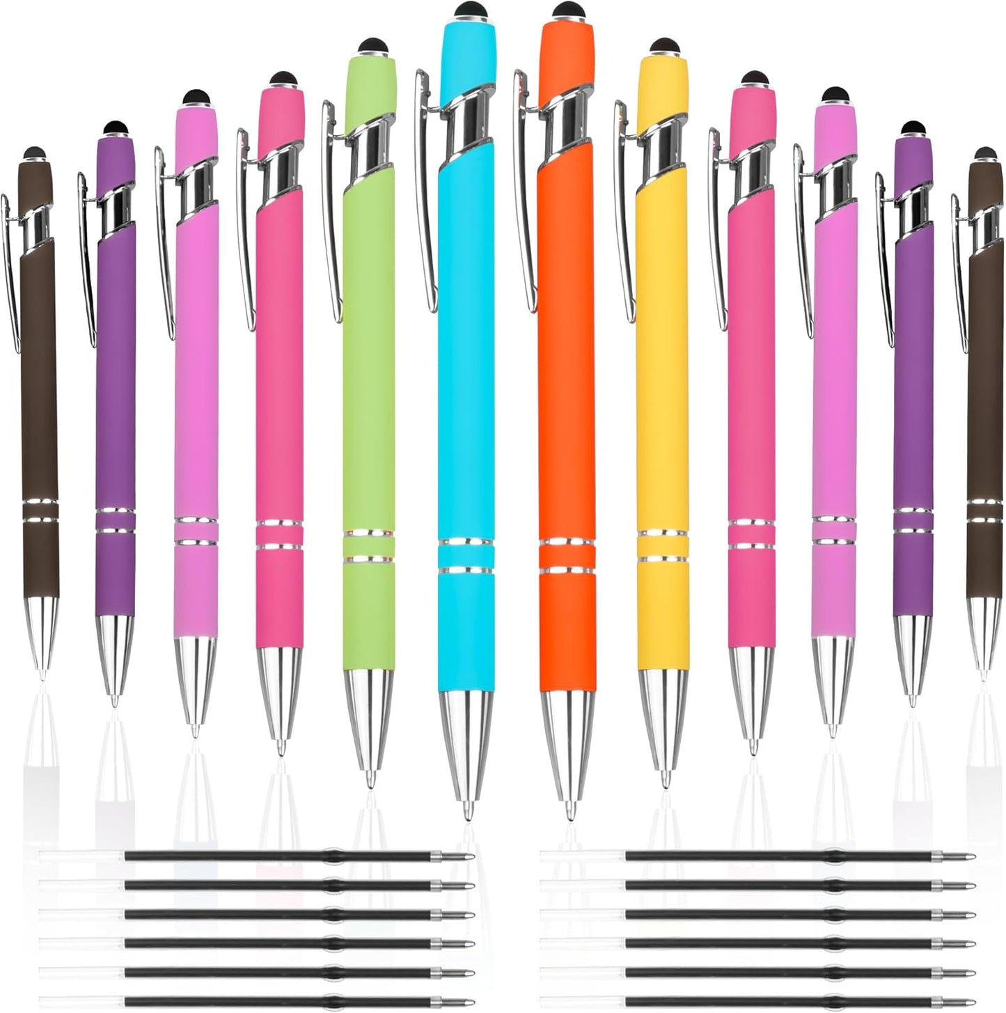 12 PCS 2 in 1 Stylus Ballpoint Pen with Stylus Tip, 1.0 mm Black Ink Metal Pen Stylus Pen for Touch Screens (Silver & Mix - 2)