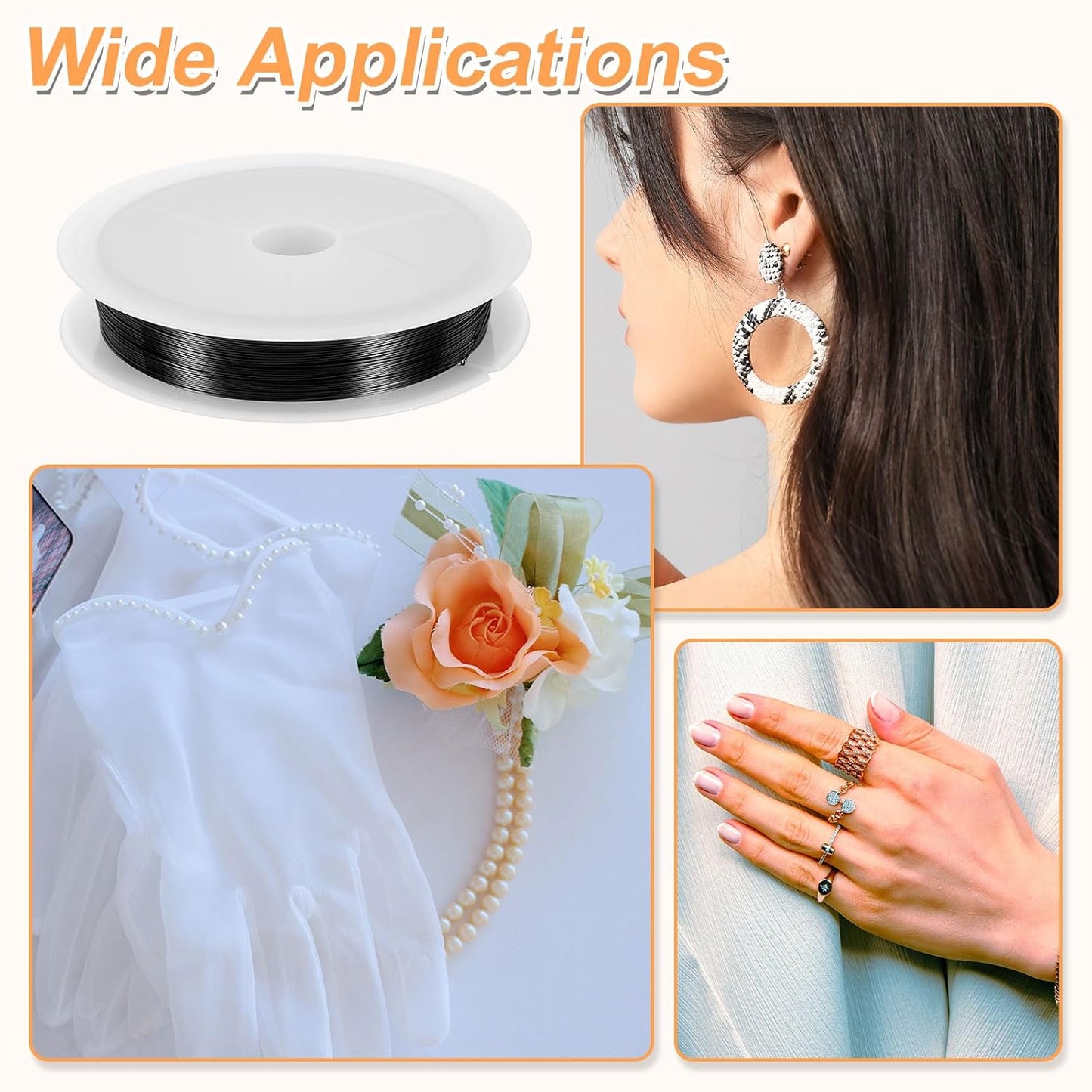 HARFINGTON 49ft Jewelry Wire, 28 Gauge (0.3mm) Brass Craft Soft Metal Tarnish Resistant Copper Beading Wire for Jewelry Making Supplies Crafting, Black