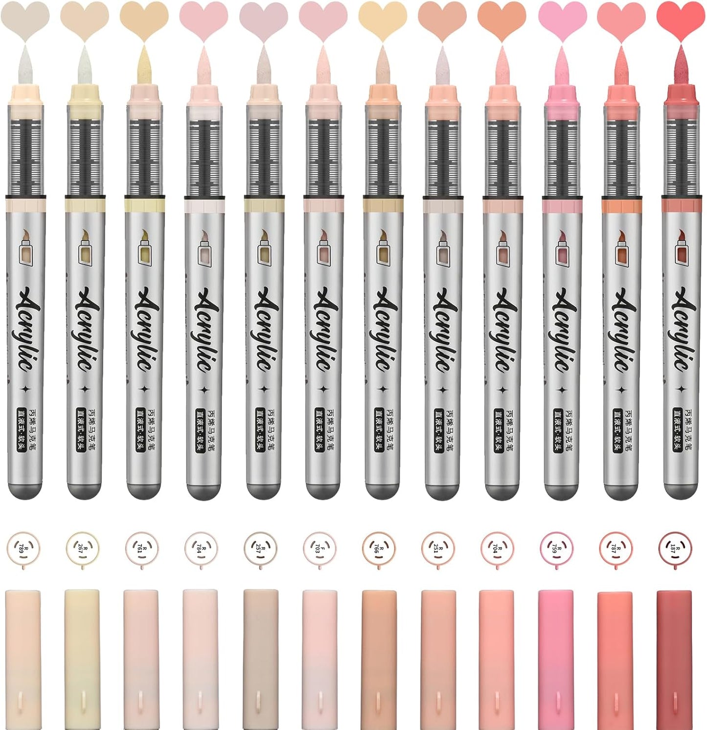 Skin Tone Acrylic Paint Pens,12 Color Paint Pens Markers,Brush Tip Paint Pens for Rock Painting Wood Glass Ceramic Canvas Stone DIY Crafts Making Art Supplies