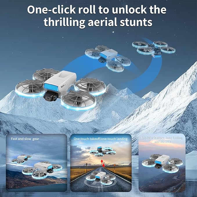 Foldable RC Drone with 1K HD Camera, Upgraded Foldable Remote with Detachable Lanyard, 2 Batteries & Carry Case - Safe Propeller Guard, 3D Flips, One-Key Takeoff/Landing, Ideal Gift for Beginners and Adults