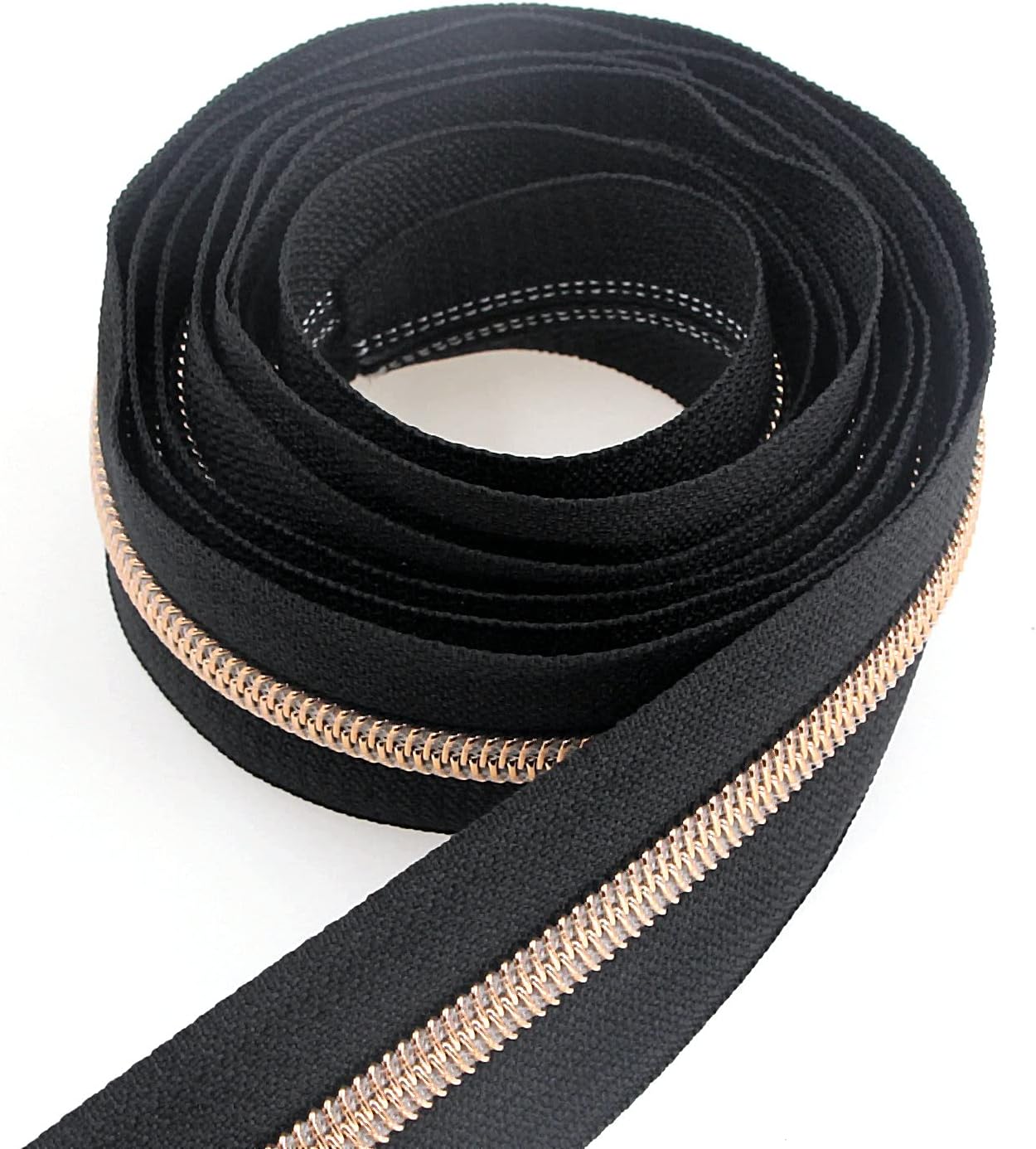 Leekayer #5 Rose Gold Metallic Nylon Coil Zippers by The Yard Bulk 10 Yards Black Tape with 25pcs Rose Gold Sliders for DIY Sewing Tailor Craft Bag(Black)