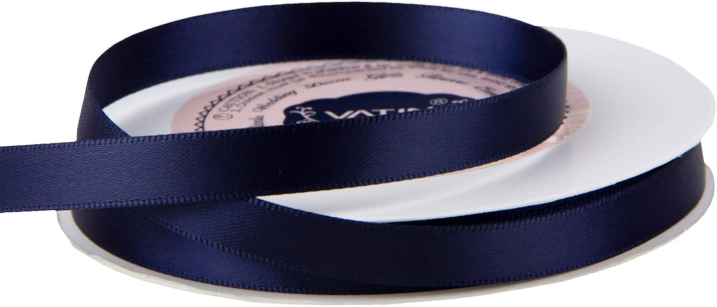VATIN Double Face Deep Navy Blue Satin Ribbon 3/8" Continuous 50 Yards,Navy Blue Polyester Fabric Ribbon use for Bows Bouquet, Gift Wrapping, Floral Arrangement Wedding Decoration