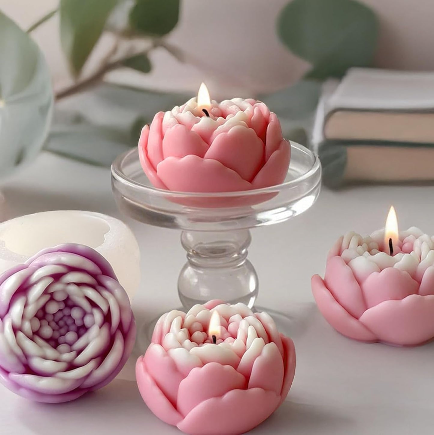 4pcs Large Flower Silicone Candle Molds,Reusable 3D Mold for Soap, Baking, Chocolate, Ice, Wax Resin Crafts, Rose Lotus Hibiscus Peony, Non-Stick, Easy Release Clean, DIY Gift for Bakers