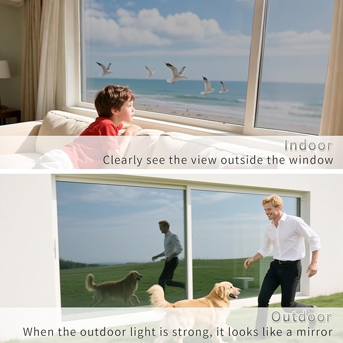 Filmgoo Window Privacy Film One Way Daytime Mirror Tint Treatments UV Heat Control Vinyl Stickers Sun Block Glass Paper Door Covering Reflective (Black Silver, 11.8 Inch x 7.2 Feet)