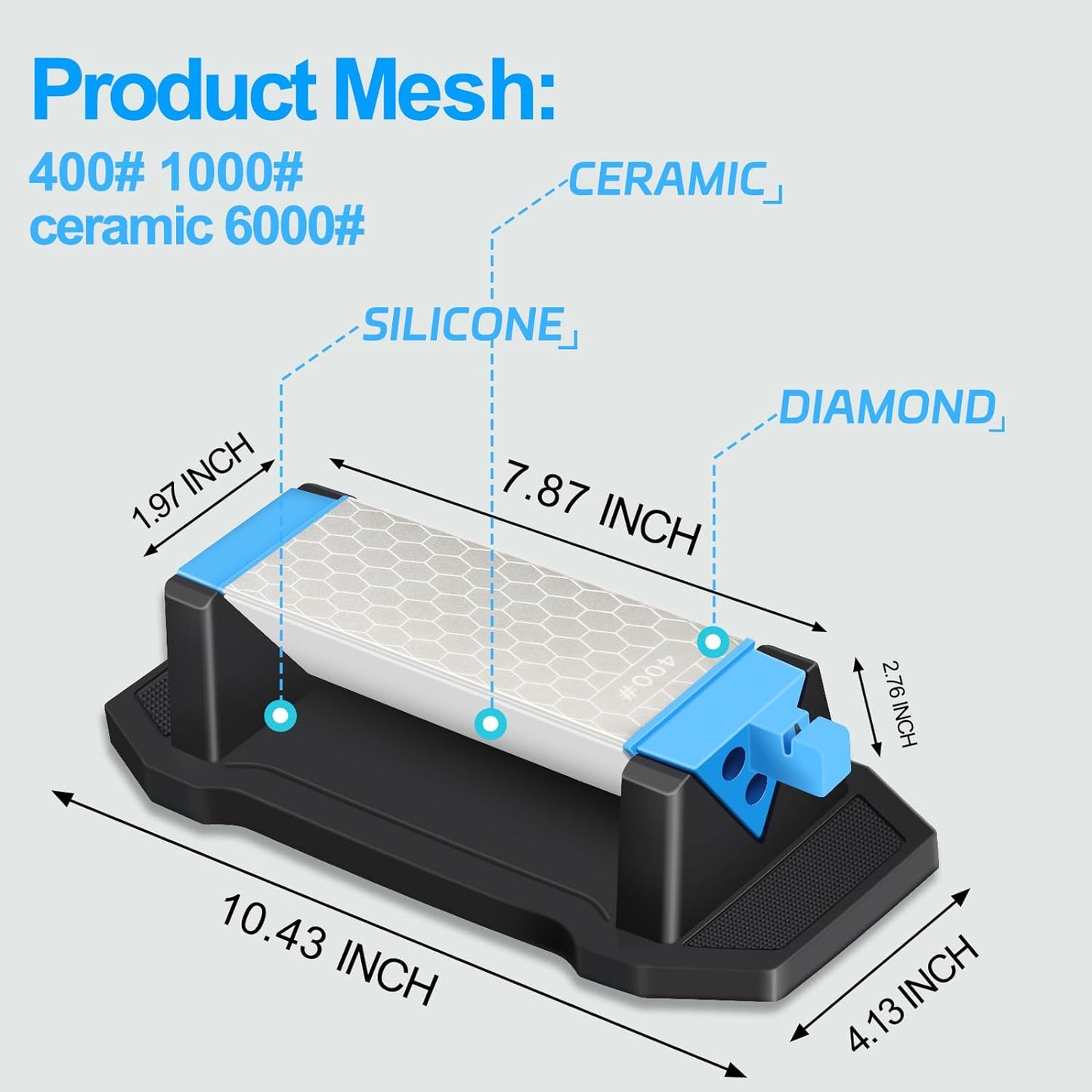 Diamond Sharpening Stone,3 Side 400/1000/6000 Grit Premium Industrial Diamond & Ceramic Whetstone Knife Sharpener Stone With Edge Grip holder and Non-slip Base