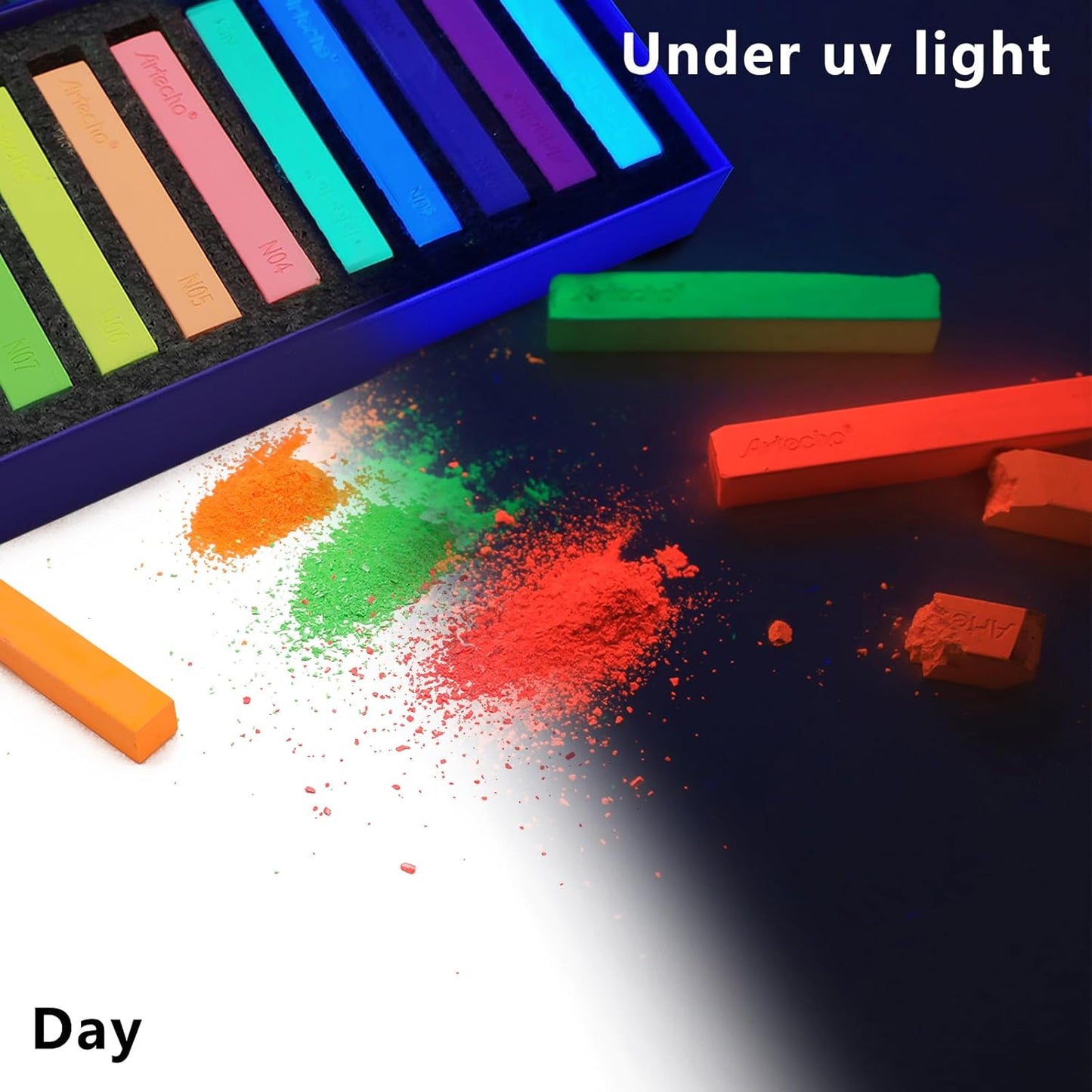 Artecho 12pcs Neon Soft Pastels, Square Chalk for Drawing, Blending, Layering, Shading, Pastels Art Supplies