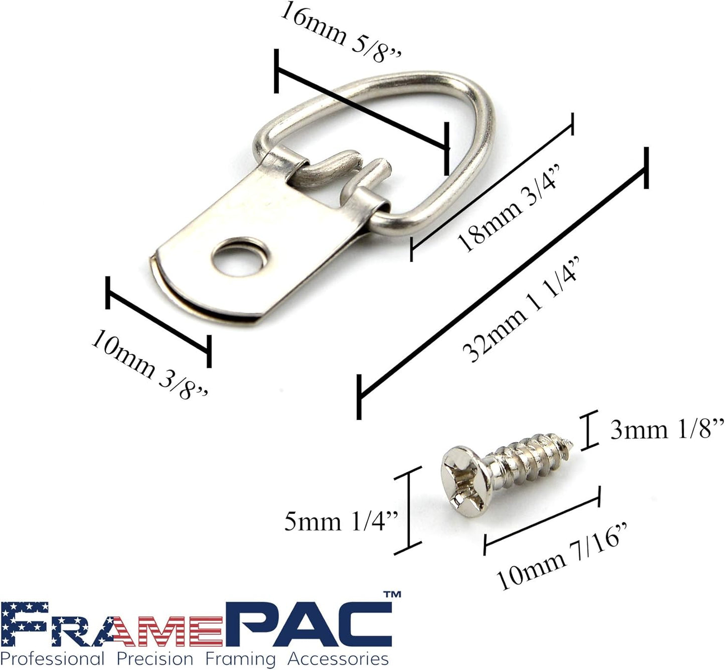 D Ring Picture Hangers with Screws - 100 Pack - Bulk D Rings - Pro Quality Hangers - Picture Hanging Solutions