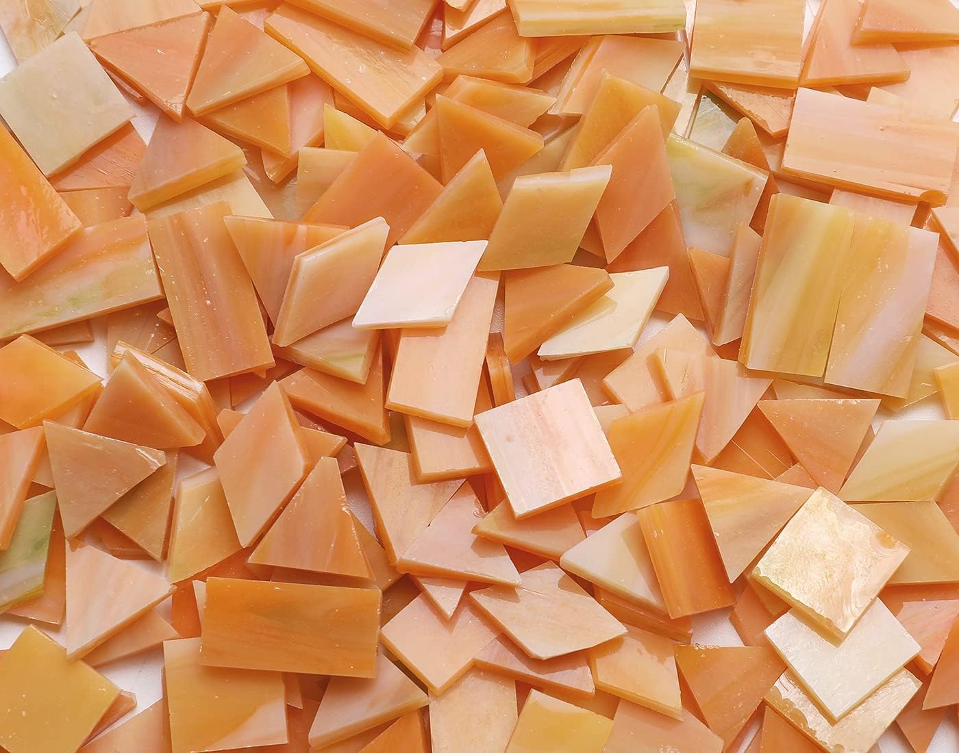 Lanyani Glass Mosaic Tiles for Art Crafts, Mixed Colorful Glass Tiles, 200 Pieces, Square/Rectangle/Diamond/Triangle, Frosty Peach