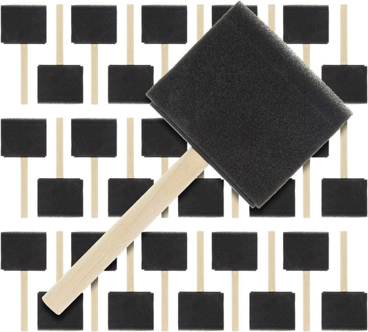 US Art Supply 3 inch Foam Sponge Wood Handle Paint Brush Set (Super Value Pack of 30 Brushes) - Lightweight, Durable and Great for Acrylics, Stains, Varnishes, Crafts, Art