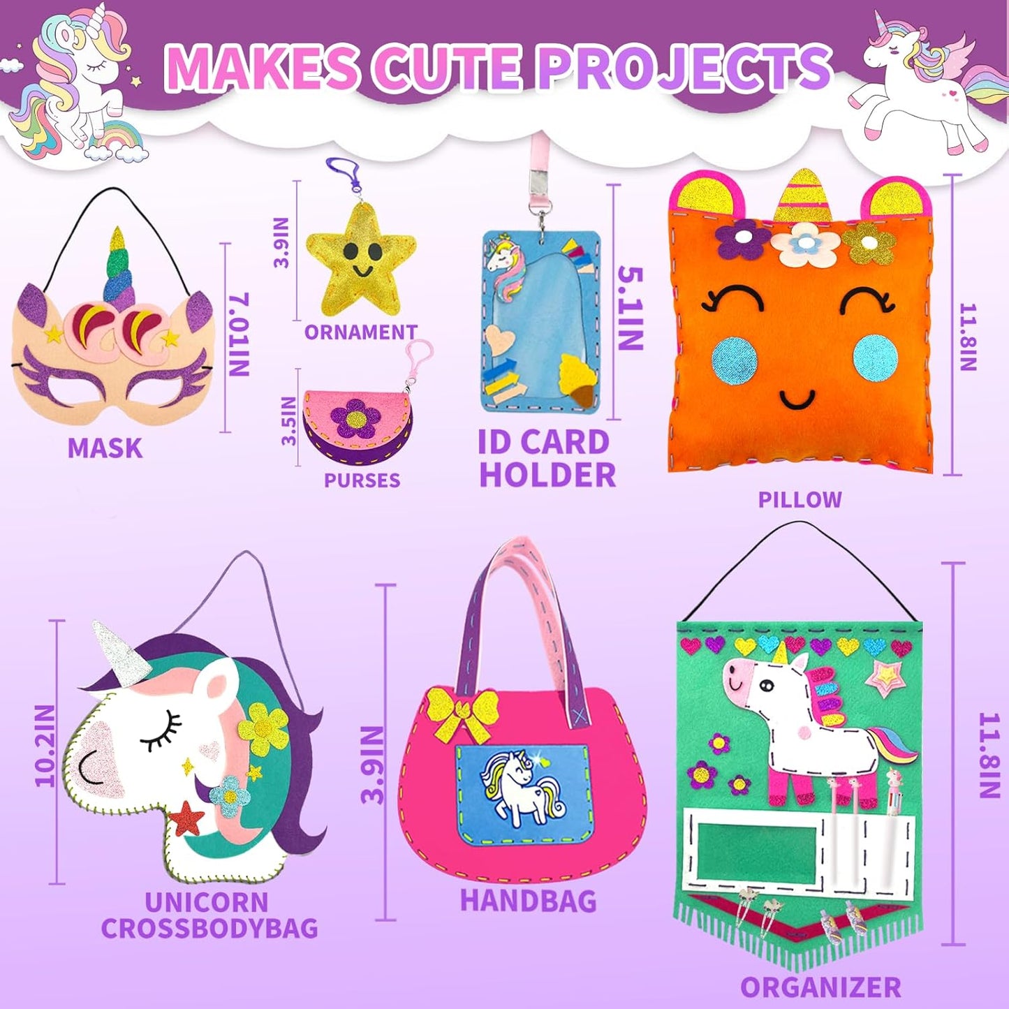 DUOROUBAO 8-in-1 Sewing Kit for Kids, Unicorn Kids Sewing Kits for Ages 5-10 Girls Beginner Easy to Do Craft Kits No Mess with Full Instructions My First Sewing Kit Birthday Christmas Gift for Girl