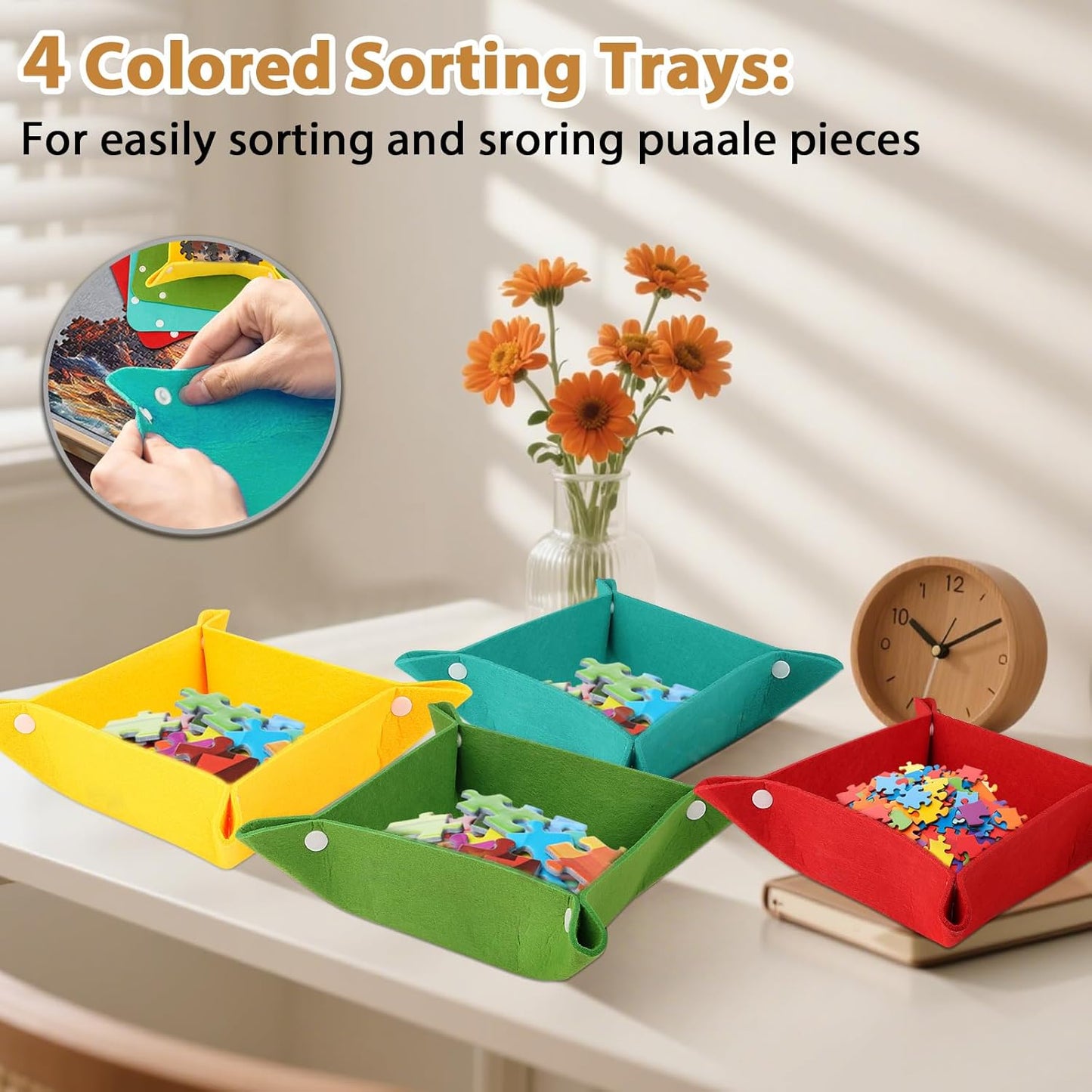 2 in 1 Rotating Tilting Puzzle Board with Drawers, 1500 Piece Jigsaw Puzzle Board with Protective Cover 4 Wheels 4 Sorting Trays, Puzzle Table for Puzzle Lovers, 35 X 27 Inch