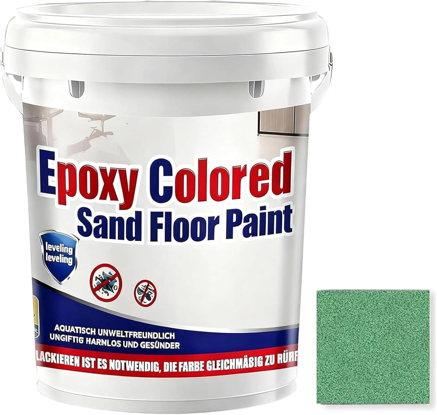 Epoxy Colored Sand Floor Paint, Epoxy Floor Paint for Concrete, High Gloss Marble Effect Coating, Waterproof Non-Slip Concrete Paints, Suitable for Indoor/Outdoor Use (Green,16 oz/0.5 kg)