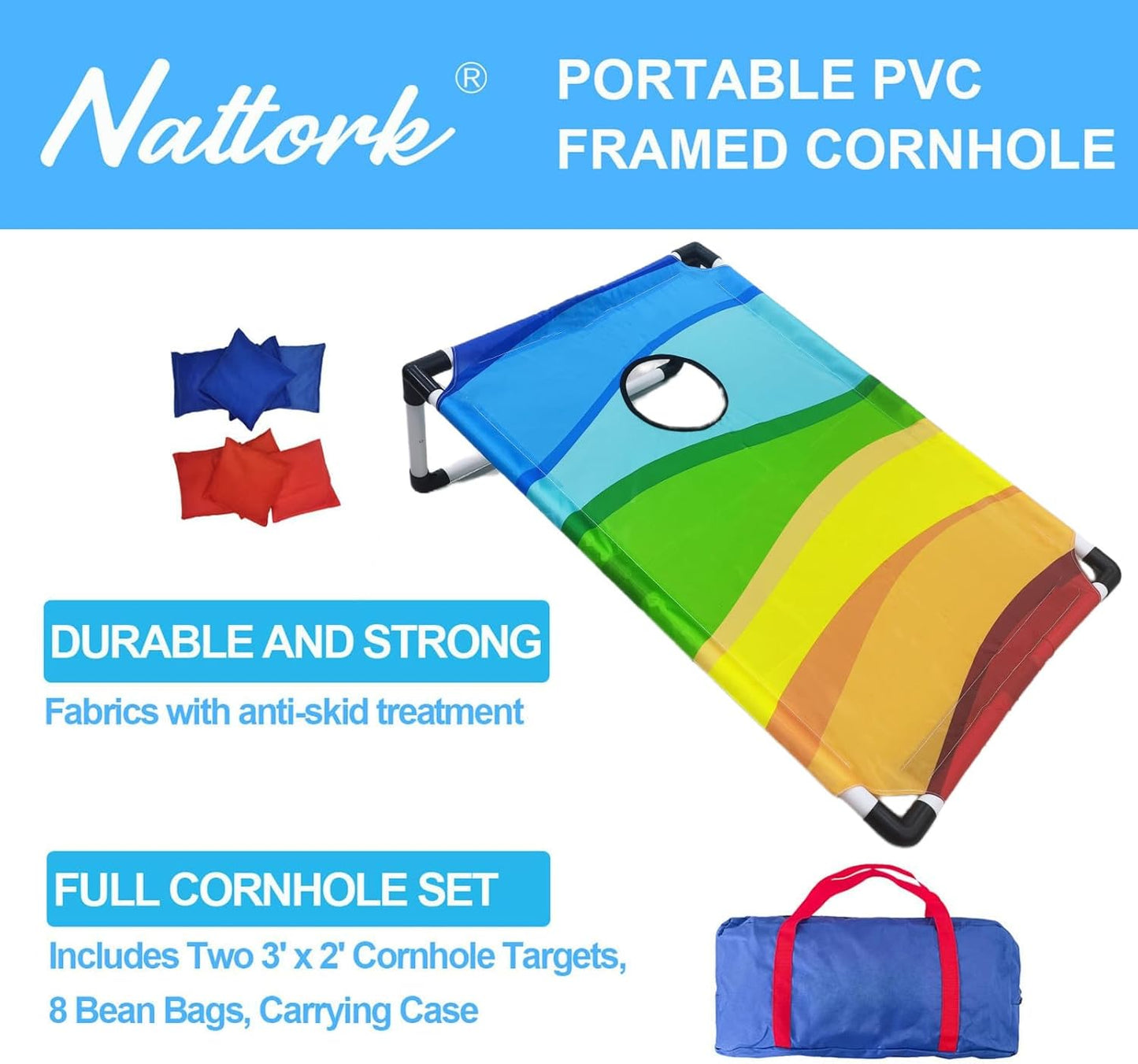 Portable Cornhole Set with 2 Collapsible Cornhole Boards, 8 Cornhole Bean Bags and Carrying Case for Yard Toss Game, Indoor Outdoor Camping Games for Adults Family (3 x 2-feet)