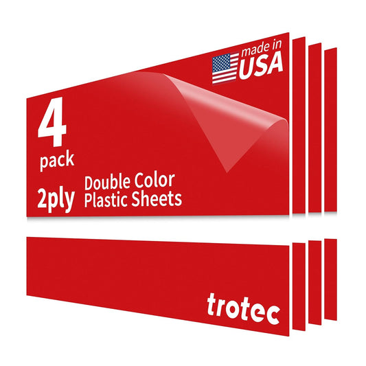 Trotec TroLase | 12"x20"x1/16", 4 Pcs | Red/White | 2 Ply | Modified Acrylic | Laser Engraving Double Color Plastic Sheet | Engraving Blanks for Laser, Saw, Guillotine | Made in USA