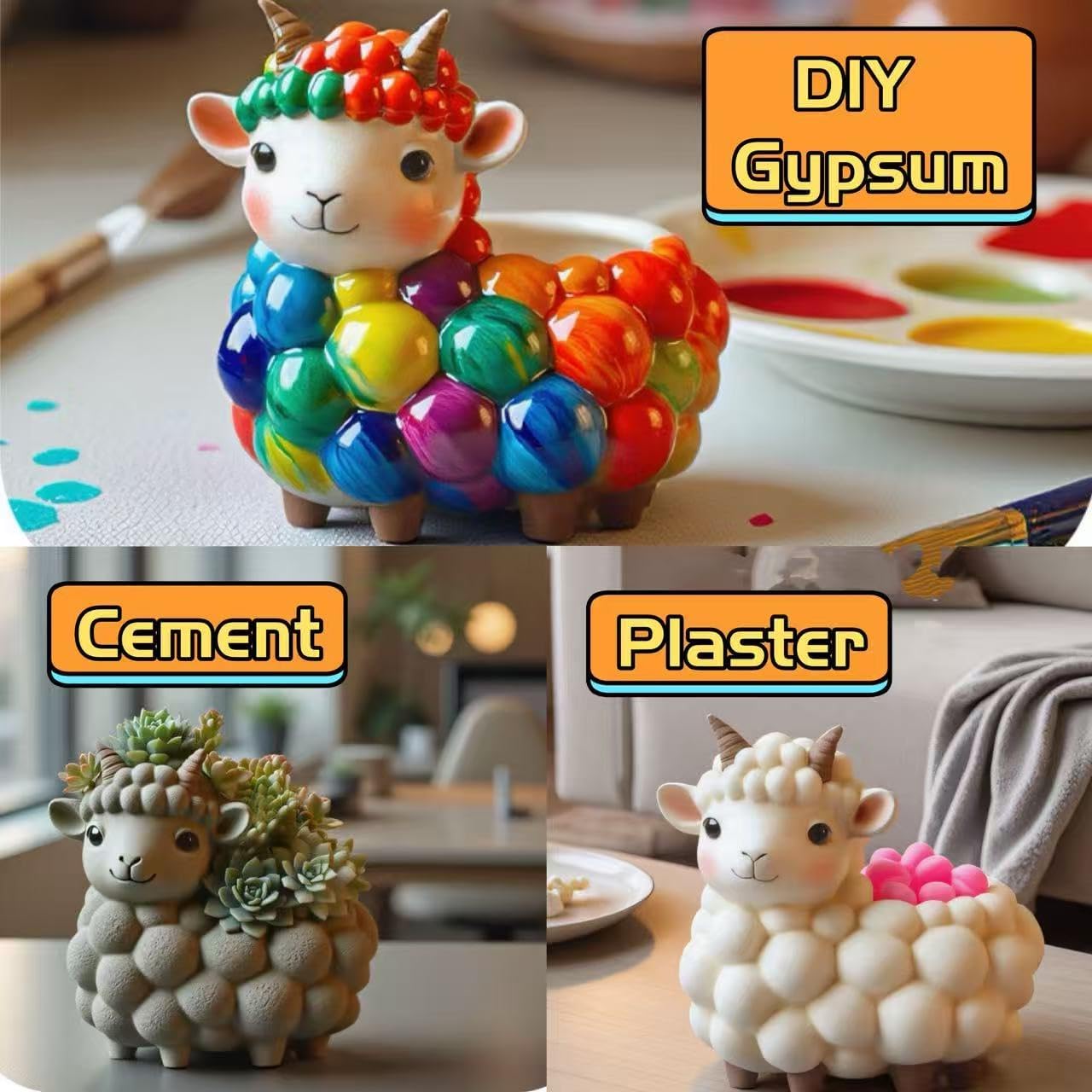 Animal Resin Molds Silicone 3D Cute Sheep Epoxy Resin Plaster Candle Holder Wax Molds for Candle Making, Art Crafts DIY Unique Display Home Decor