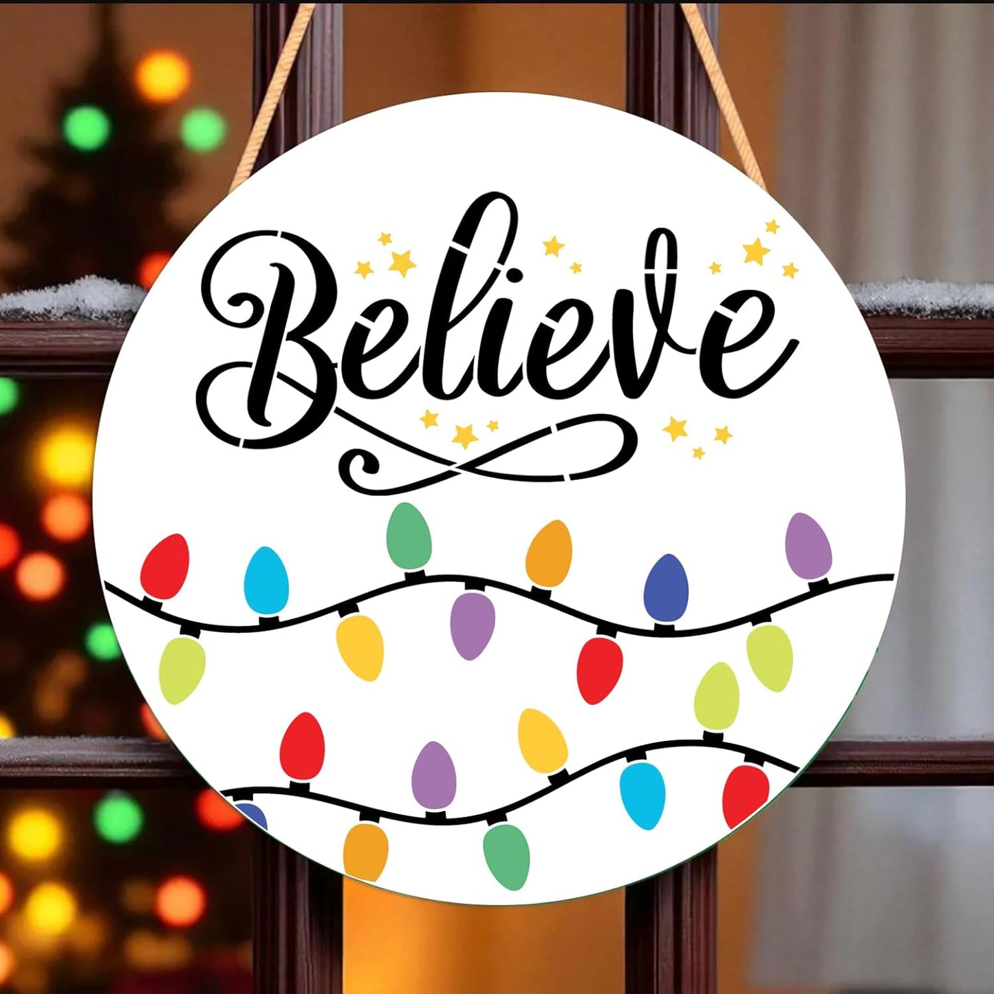 Christmas Stencils for Painting on Wood 12" Christmas Stencils for Crafts Reusable Xmas Holiday Stencil for Door Mats Round Hanger Fabrics Decor