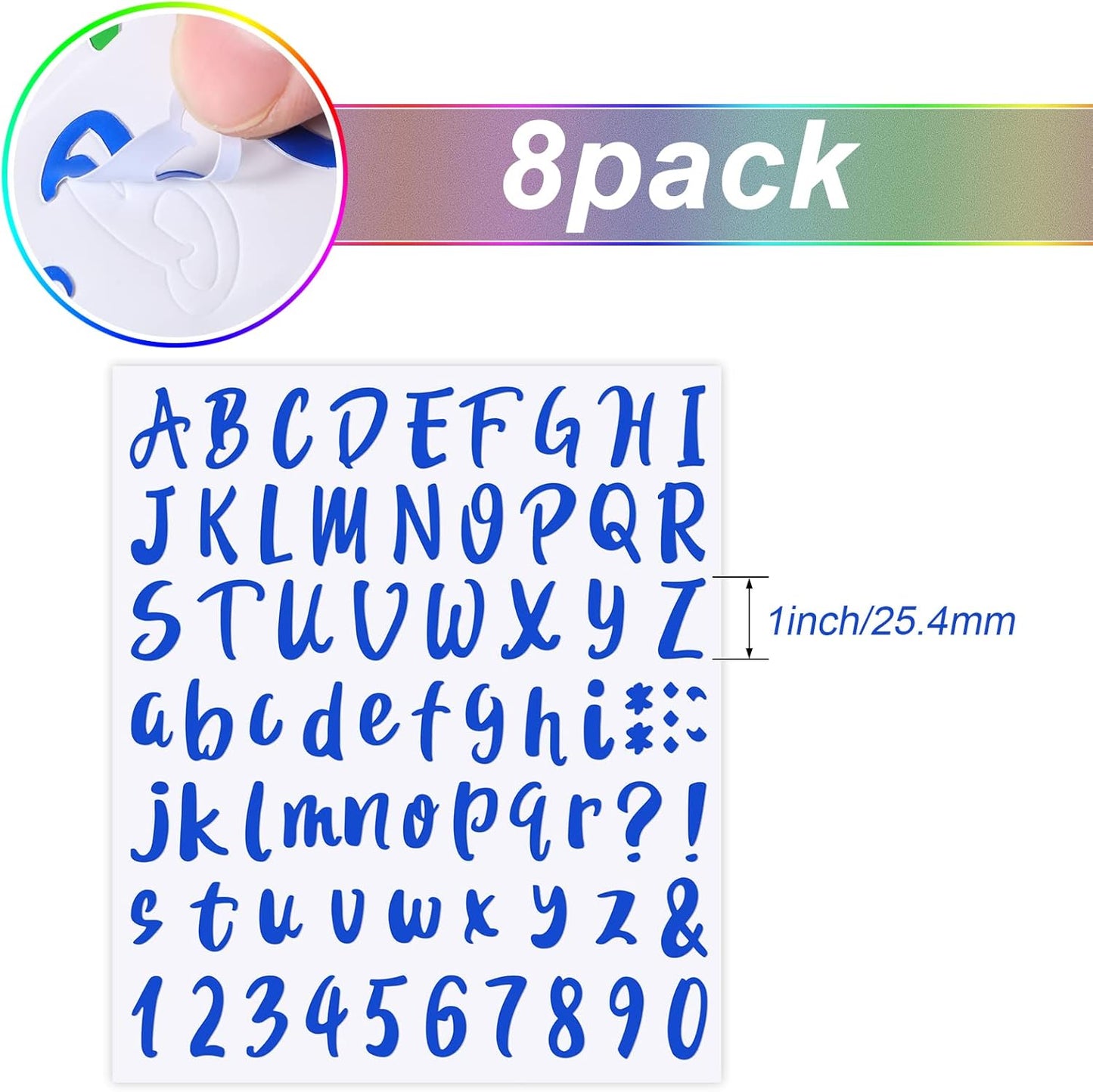 Outus 576 Pieces 8 Sheets Letters Stickers Self Adhesive Vinyl Letter Alphabet Number Stickers Mailbox Numbers Sticker, Decals for Classroom Decor, Sign, Door(Bright Color,1 Inch)