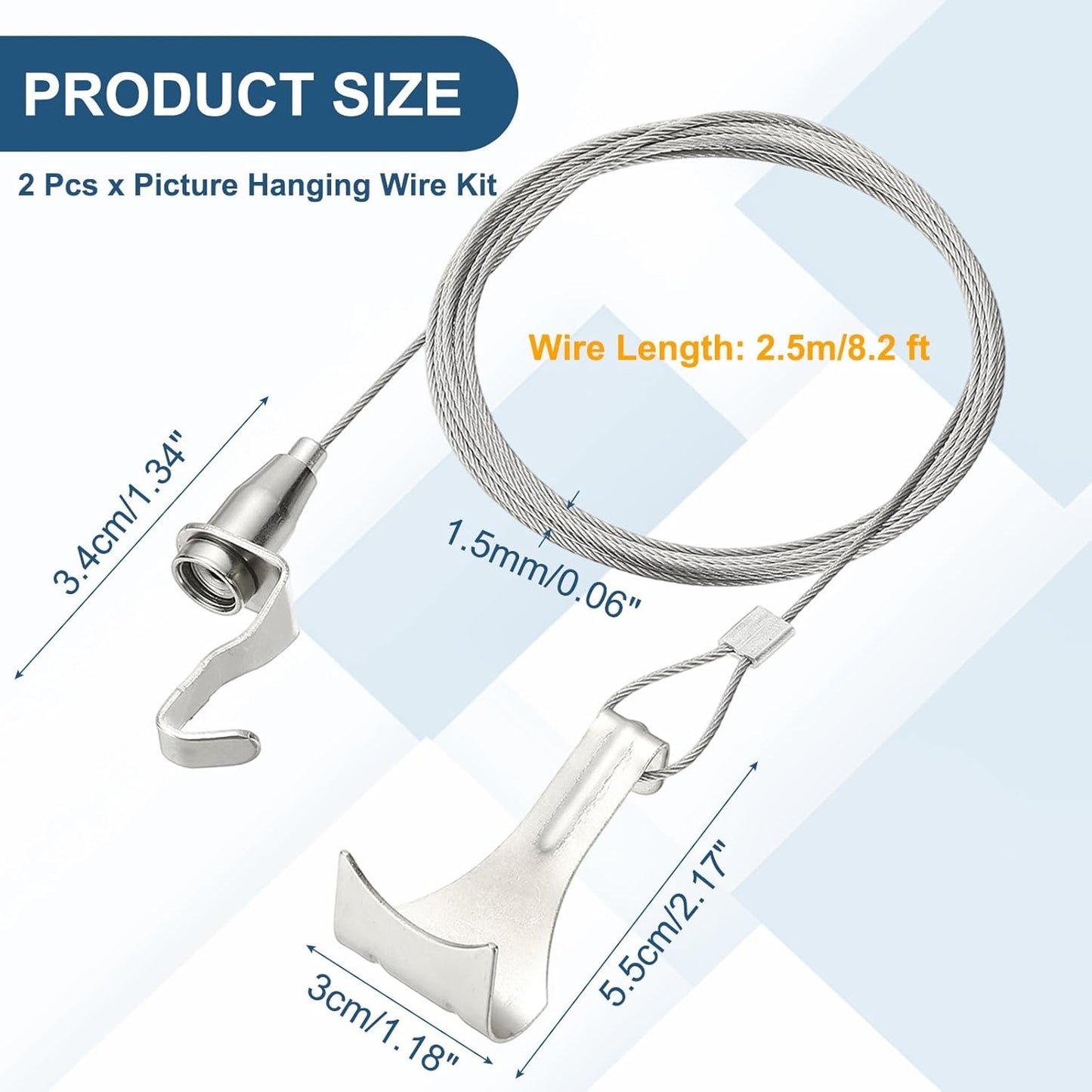 uxcell 2Pcs Picture Hanging Wire Kit, 2.5 m x 1.5 mm Heavy Duty Picture Hangers Adjustable Wire Rope with S-Hooks and Loop, Load 35kg/77.1 lbs for Hanging Mirrors Light Lamp Artwork