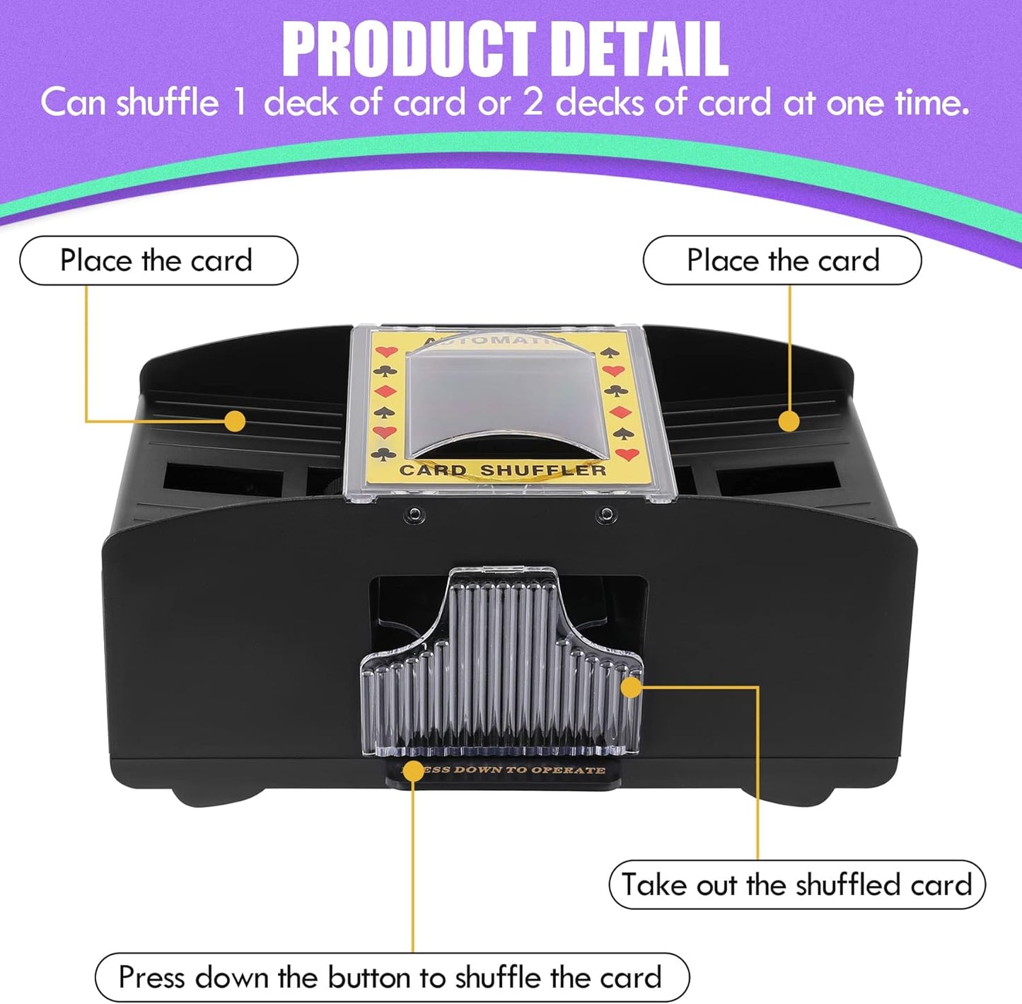 Card Shuffler 2 Deck, USB-C/Battery-Powered Automatic Playing Card Shuffler for UNO Poker Home Card Games
