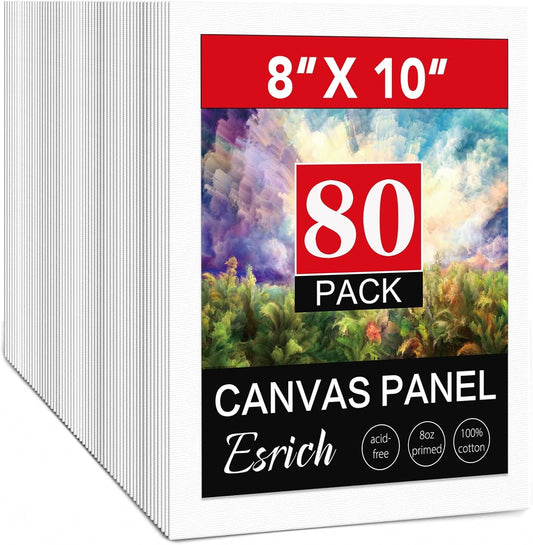 ESRICH Canvas Boards for Painting 8x10, 80 Pack Painting Canvas, Primed Cotton Canvas Panels 8x10 for Oil Paint, Watercolor, Acrylic Paint, Gouache and Tempera.