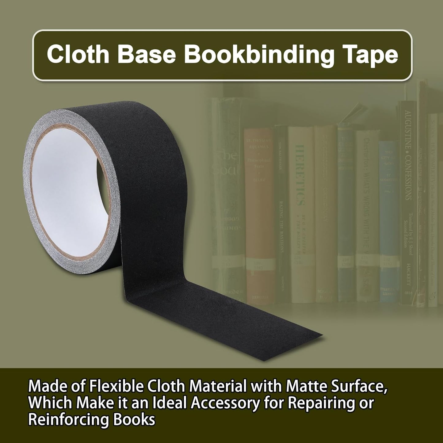 Cloth Bookbinding Repair Tape Matte Book Repair Tape 2 Inch by 33 Feet Self Adhesive Non Reflective Cloth Tape for Old Books Antique Books Daily Supplies (Black)