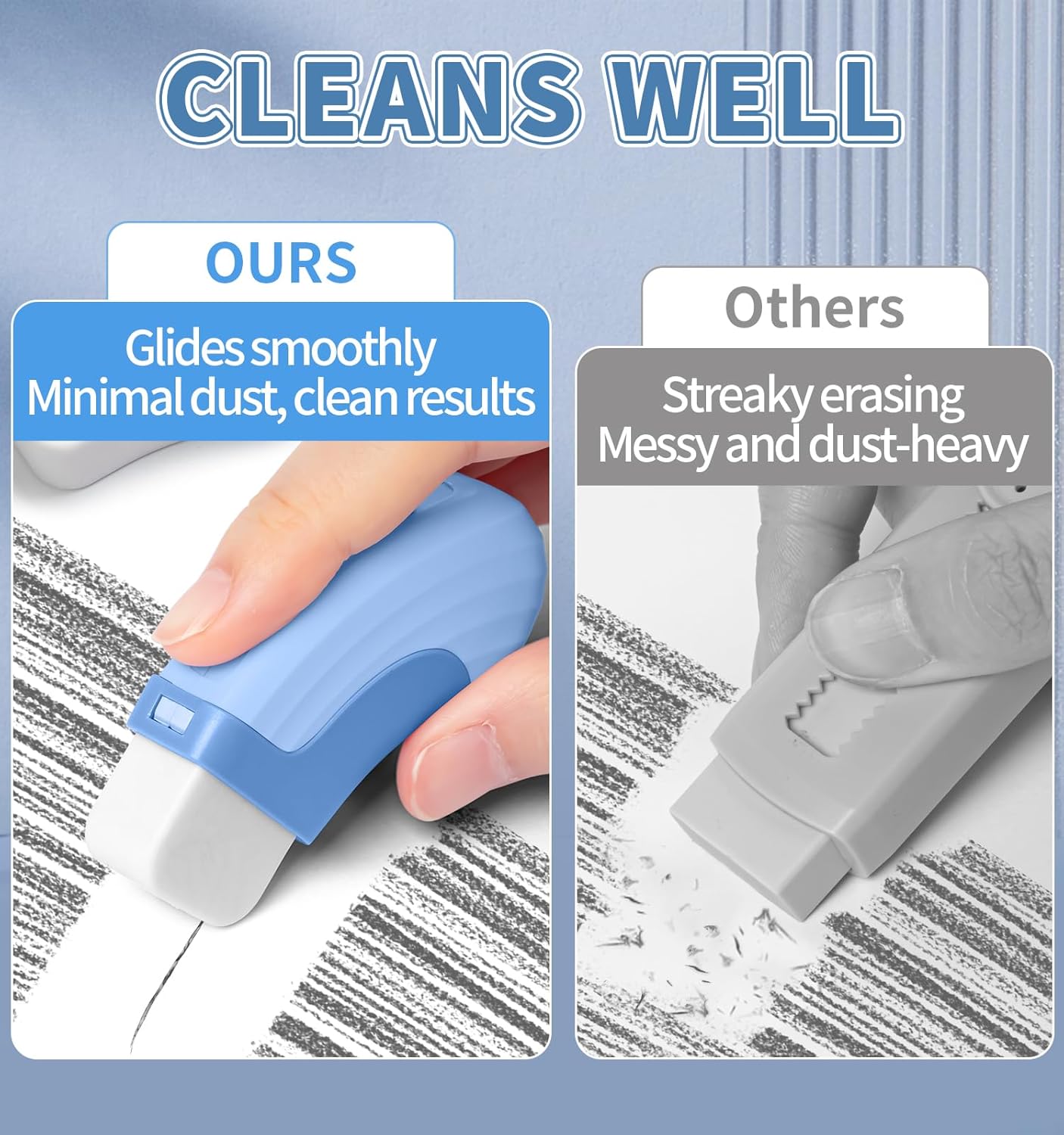 4+1 Pack Rubber Erasers Sliding Retractable Eraser, Large White Erasers for School Office Art Drawing Pencil Eraser for Kids- Blue