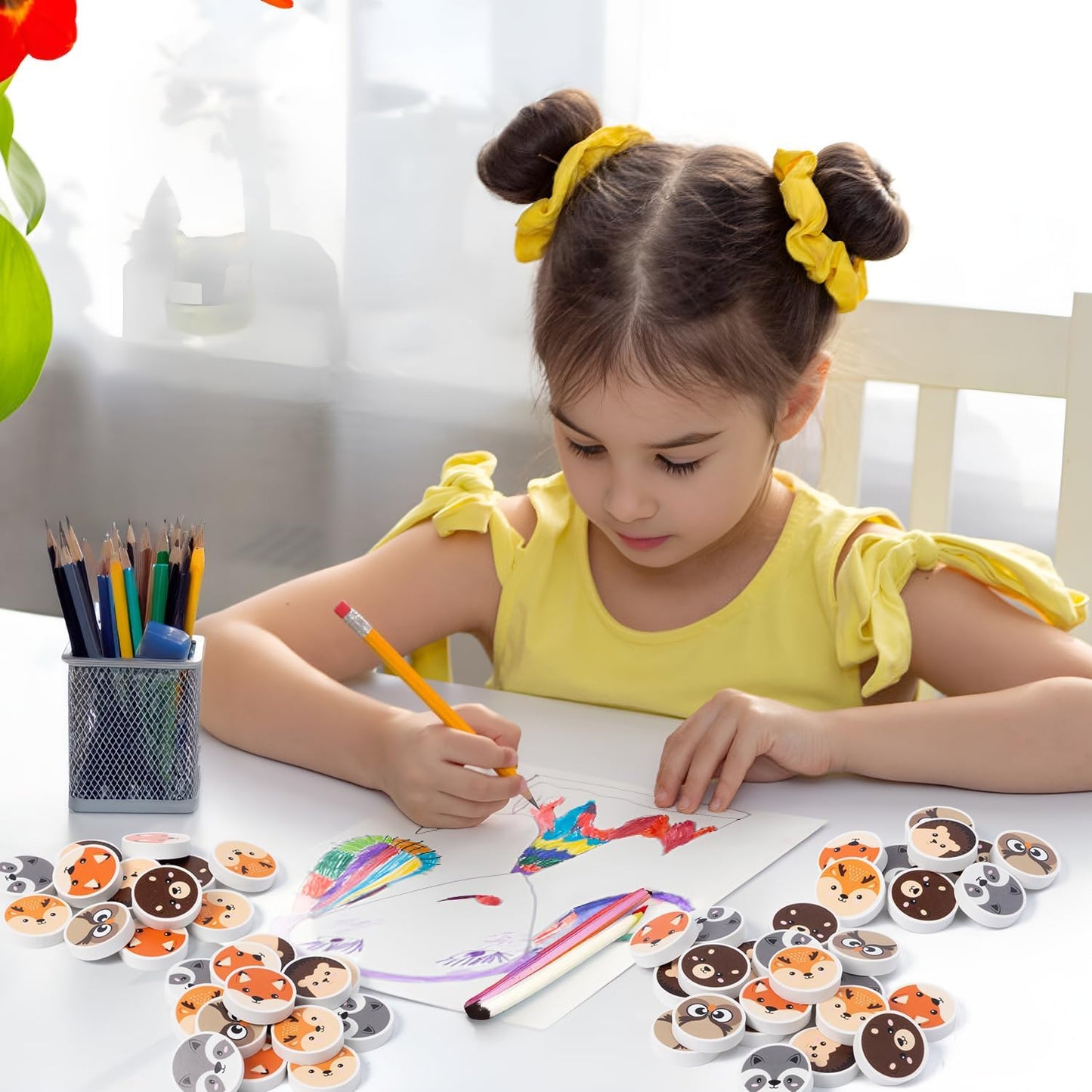 Woodland Animals Mini Eraser for Kids - 60Pcs Cute Animal Hedgehog Bear Assortment Novelty Pencil Erasers Bulk Cute Cartoon Stationery for Classroom Reward Fall Party Goodies Fillers Supplies