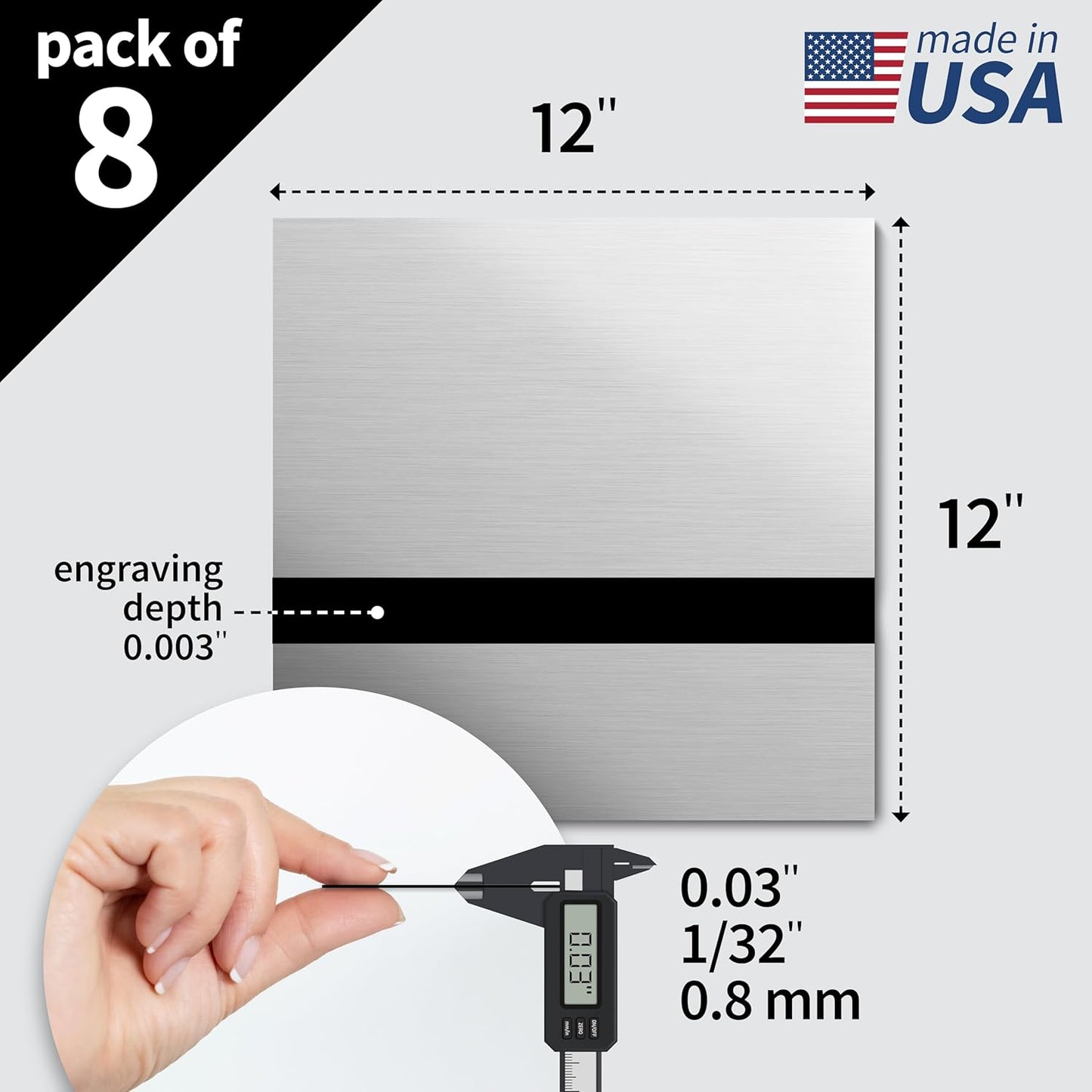 Trotec | Metallic Looking Acrylic Sheet | 12"x12"x1/32, 8 Pcs | Brushed Aluminum/Black | Metallic Finish - Scratch Resistant for Laser Engraving & Cutting,Printing,Glowforge,Name Plate | USA Made