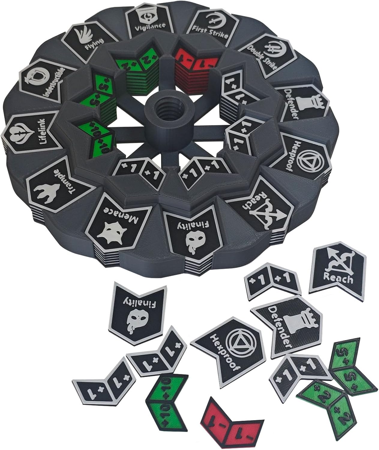 MTG Abilities Keywords Counter Wheel, Black Token Tracker 7.5 inch Diameter,123-Piece Keyword and Life Counter Bulk Tokens MTG, TCG, Cards Gaming Accessories