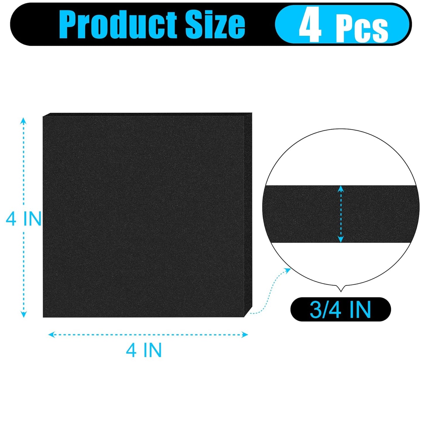 ToLanbbt 4 PCS Adhesive Foam Padding Sheets Closed Cell Neoprene Foam Sheet 3/4" Thick, 4" x 4" Self Stick Insulation Anti Vibration Pads Anti-Slip for Furniture, Cars, Speakers, DIY