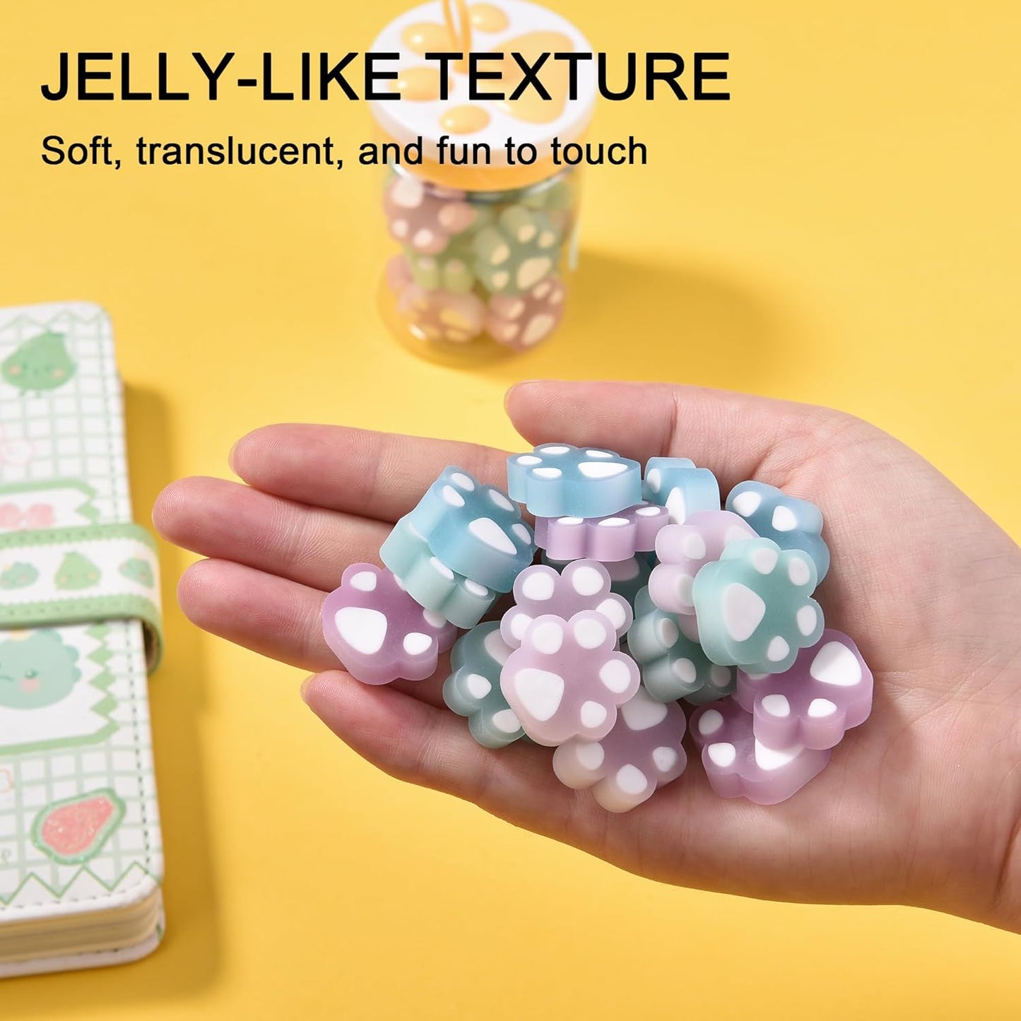 HILAZA 54Pcs Cat Paw Erasers for Kids, Fluorescent erasers, Kawaii Jelly Pencil Erasers Bulk for Office Supplies Classroom Rewards Party Favors