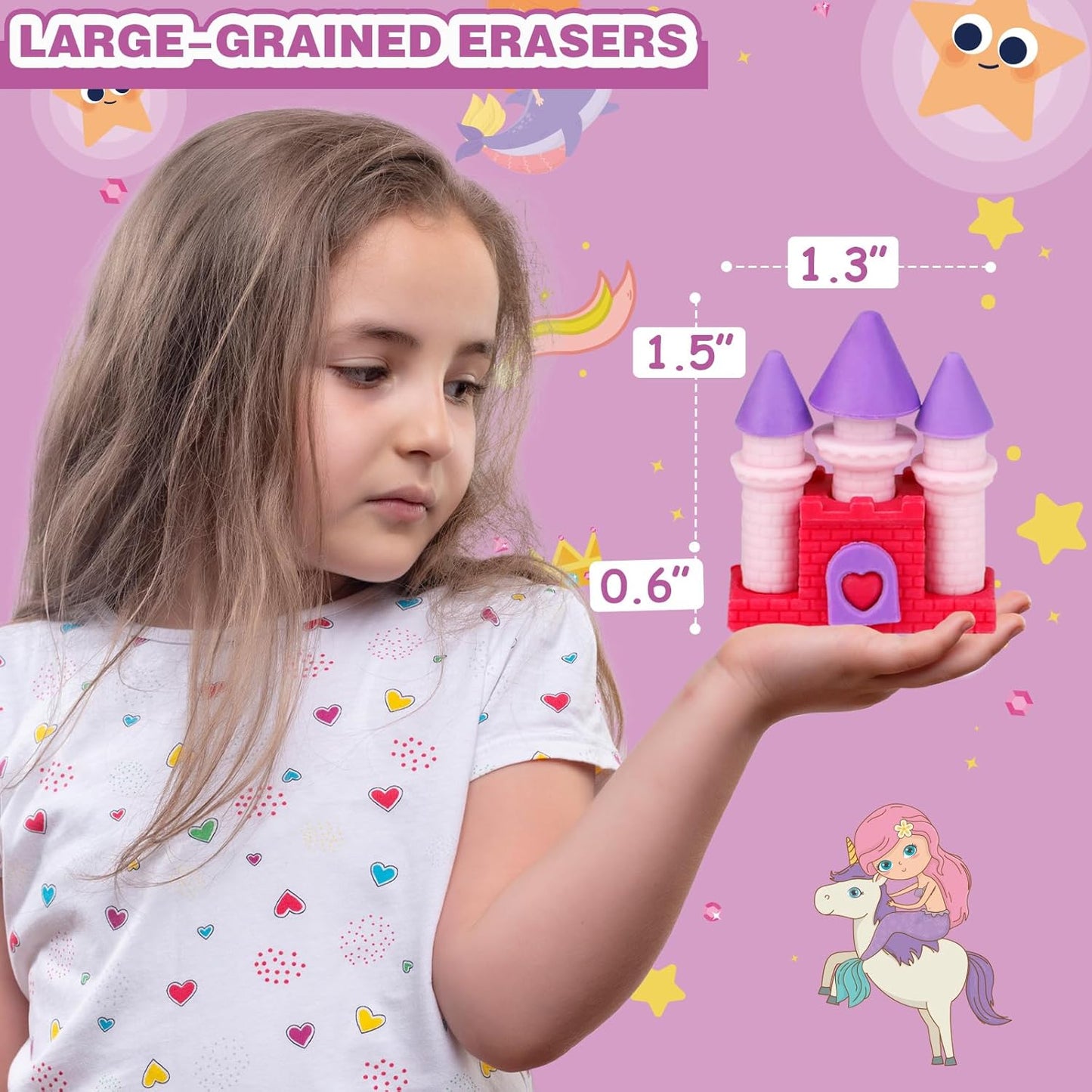 Erasers Set for Kids, Princess Castle Pencil Eraser Bulk for Kids, Take Apart Puzzle Erasers for Classroom Prizes, Game Reward, Egg Fillers, Back to School Gift for Boys and Girls Desk Pets