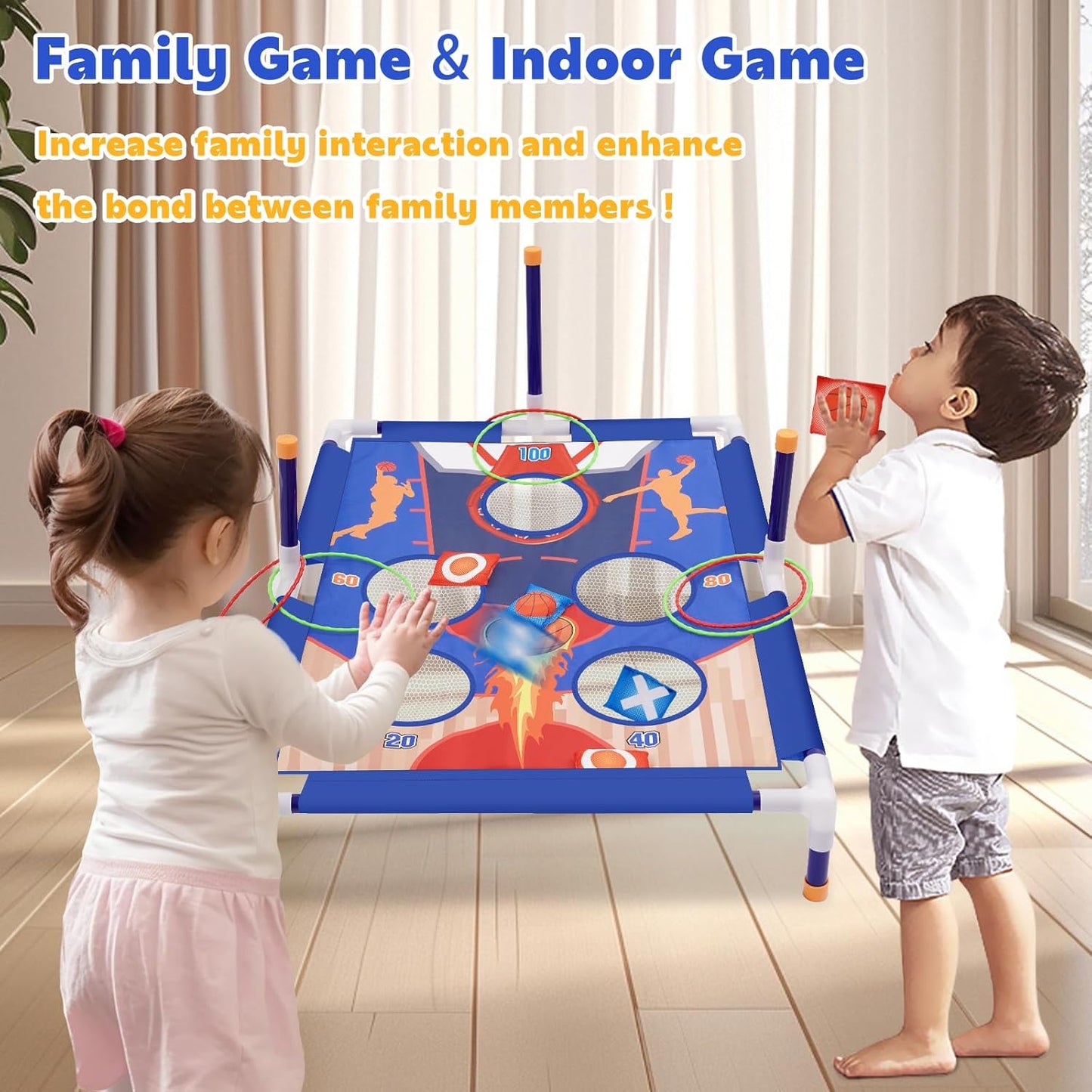 Outdoor Games Bean Bag Toss for Kids, Cornhole Set Ring Toss Games for Lawn, Yard, Camping