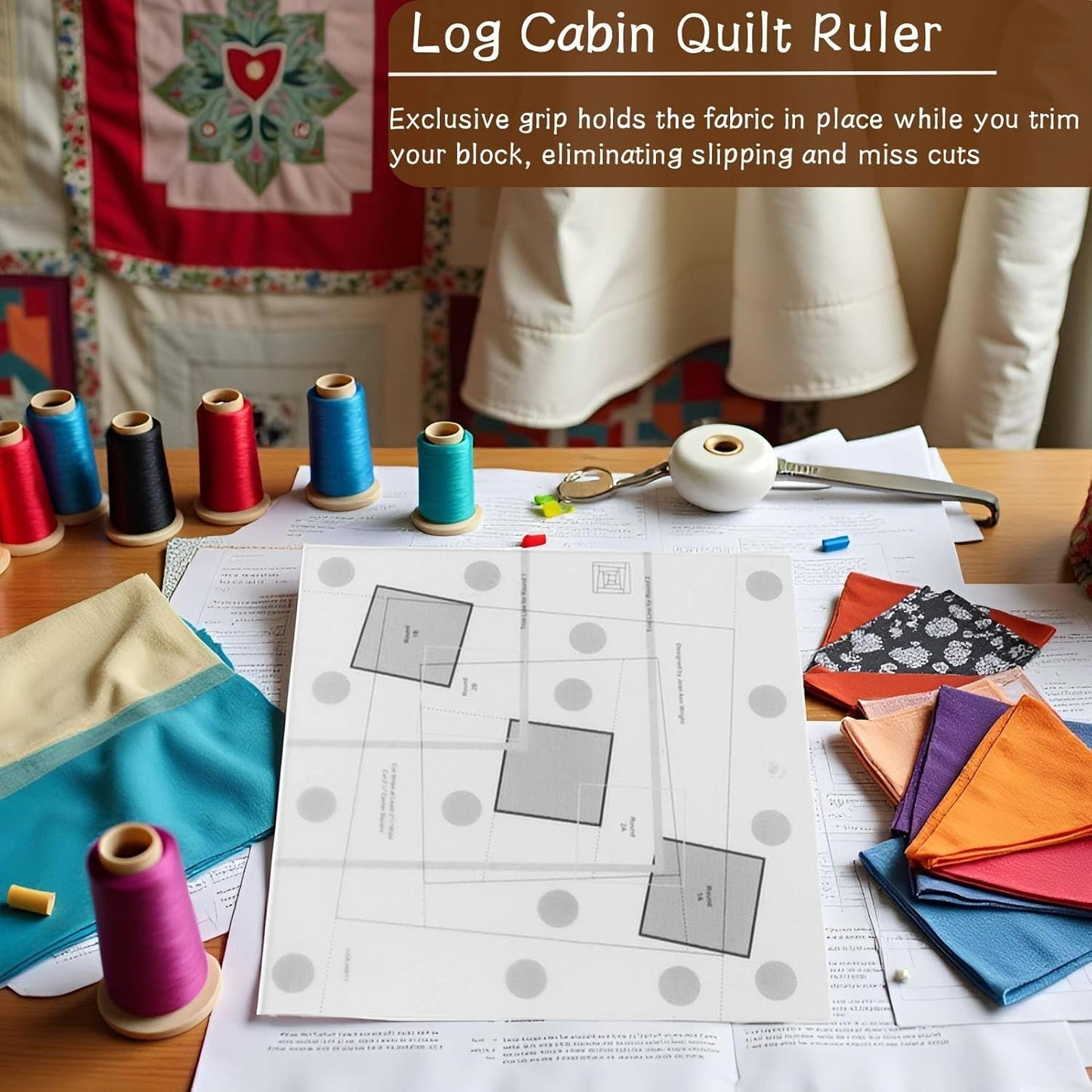 Wonky Log Cabin Trim Tool, 6in Creative Grids Quilting Rulers Transparent Acrylic Quilting Ruler with Grids, Non-Slip Grip Acrylic Quilting, Sewing, Crafting, Patchwork Ruler and Template