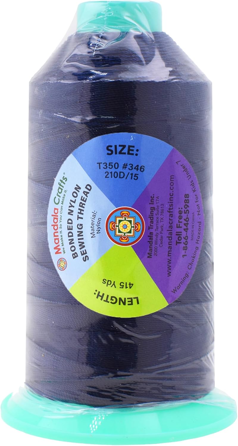 Mandala Crafts Bonded Nylon Thread Dark Blue Heavy Duty Sewing Threads - 415 YDs Size 346 210D T350 Tex 350 Thread for Leather Jeans Weaving Outdoor Marine Upholstery Threads
